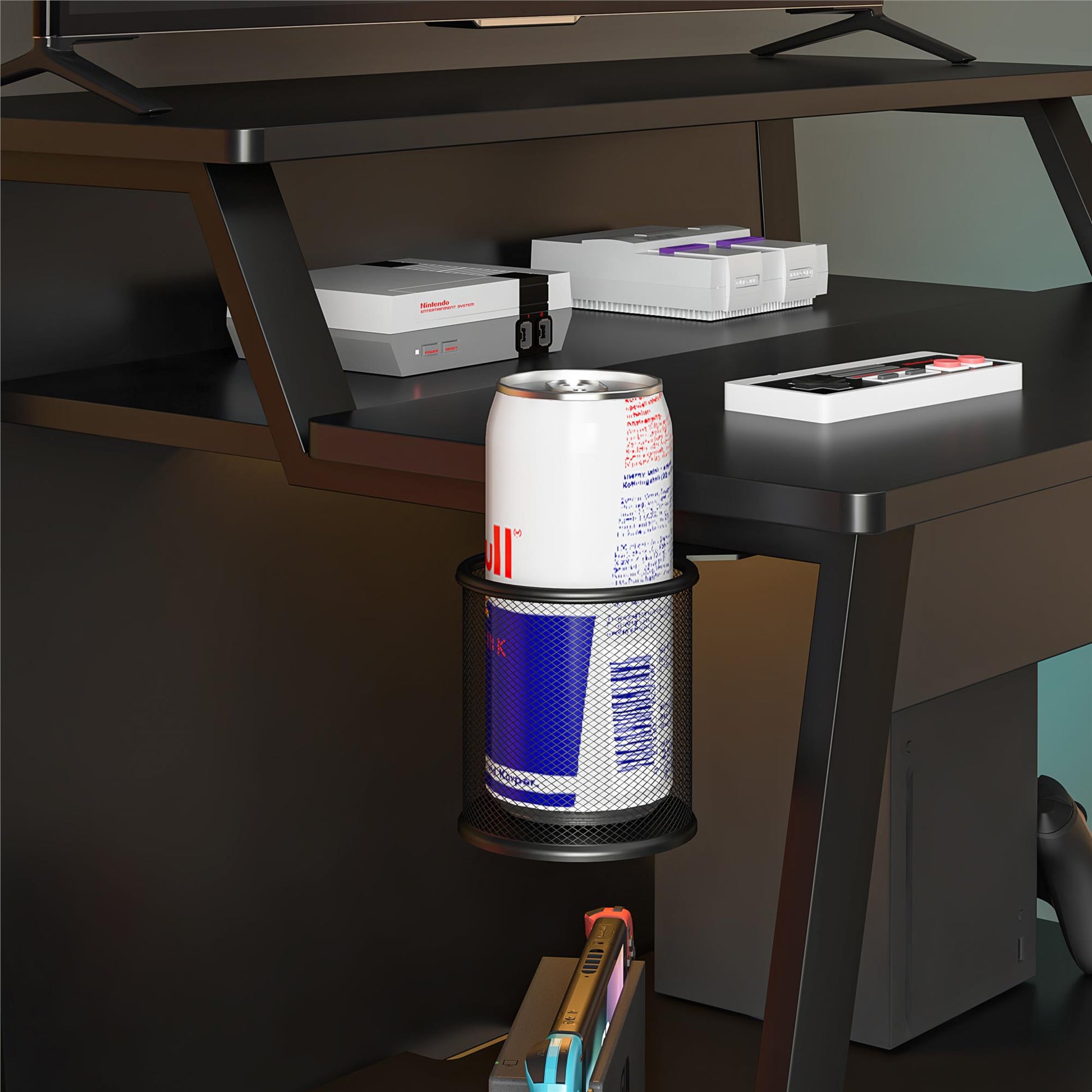 Genesis Standing Gaming Desk or Arcade Stand with LED Lights - Black