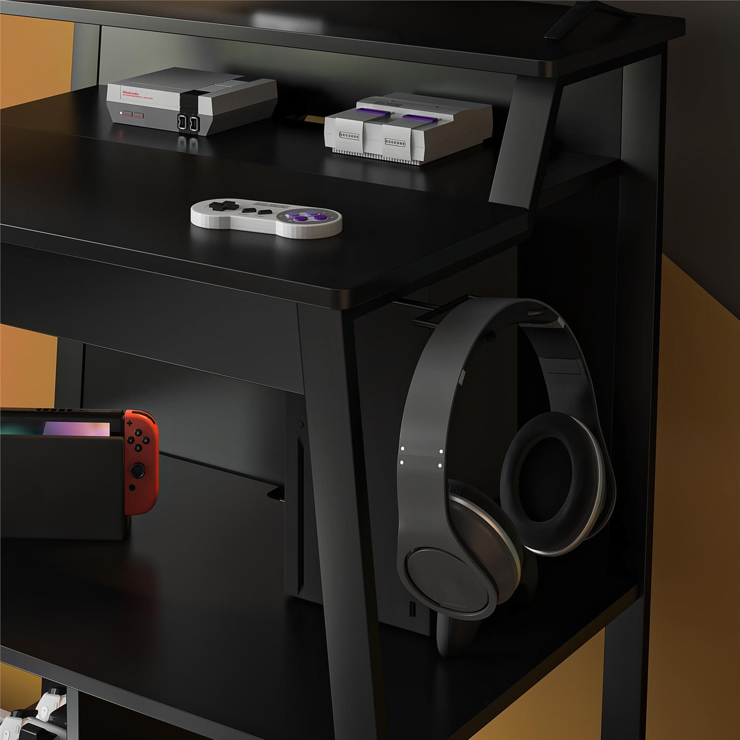 Genesis Standing Gaming Desk or Arcade Stand with LED Lights - Black