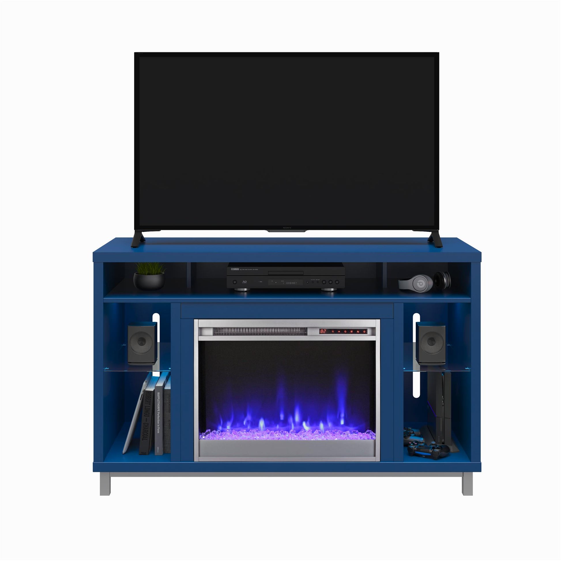 Lumina Fireplace TV Stand for TVs up to 48 Inch with 7 Color LED Lights - Navy - 46”-50”