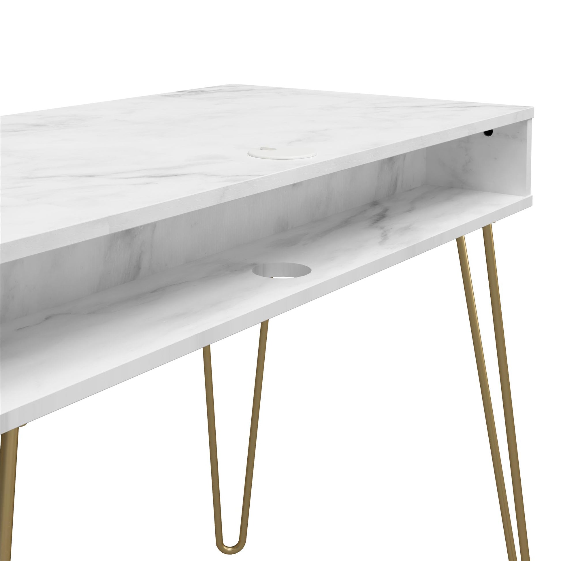 Athena Computer Desk with Storage - White marble
