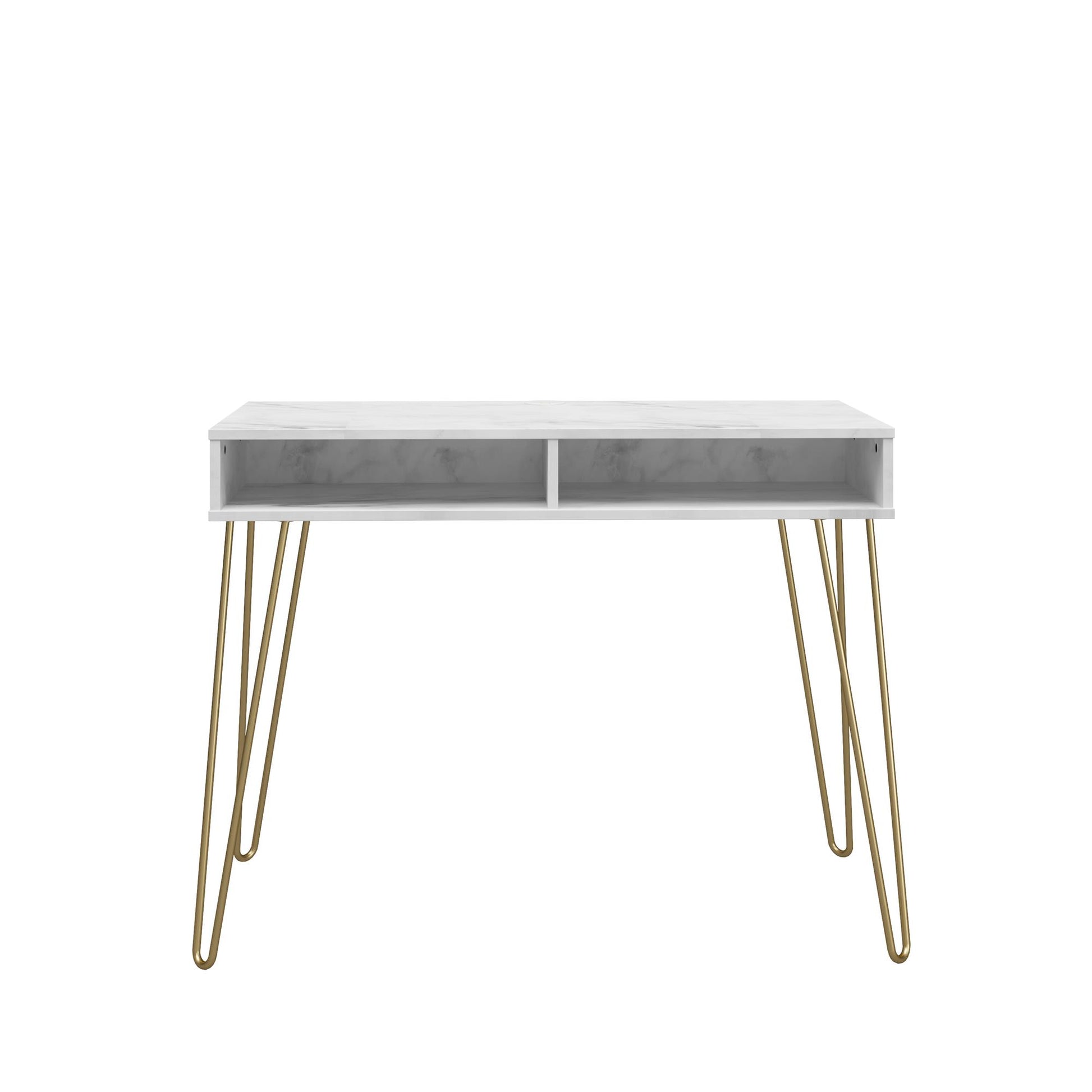 Athena Computer Desk with Storage - White marble