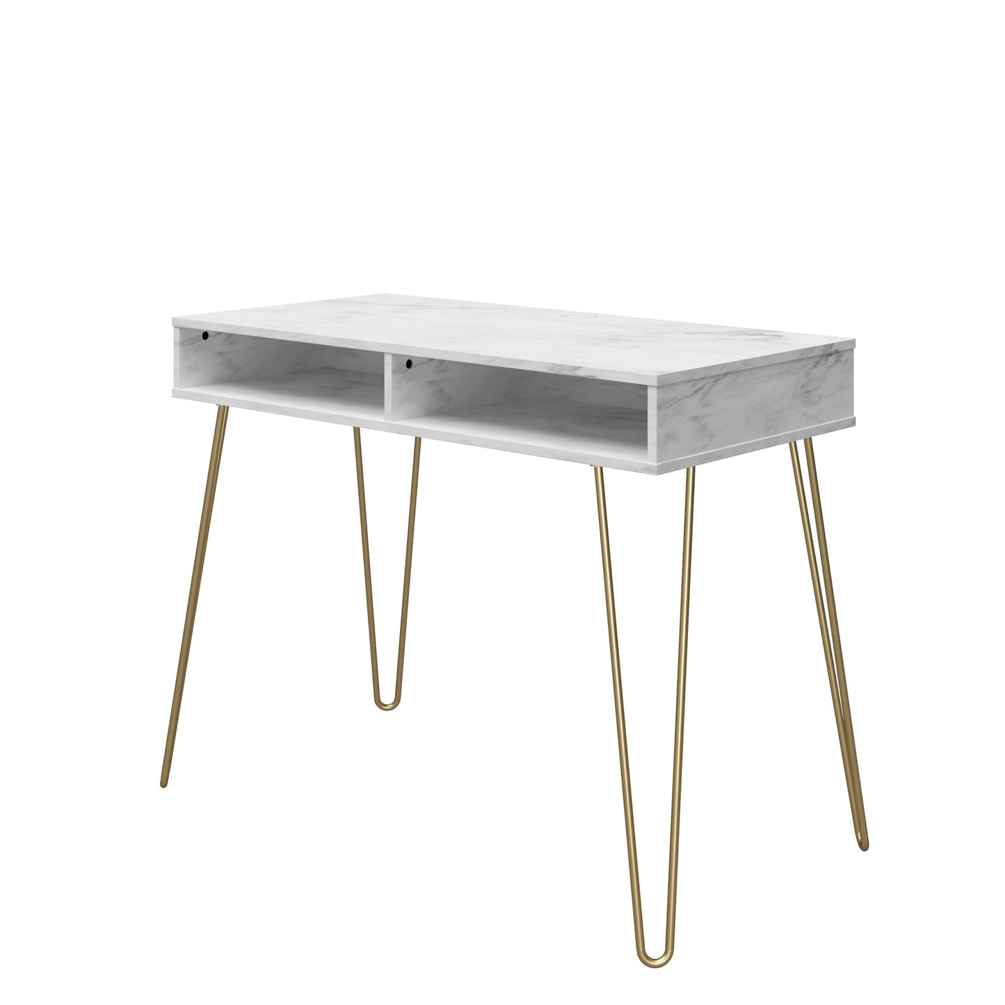 Athena Computer Desk with Storage - White marble