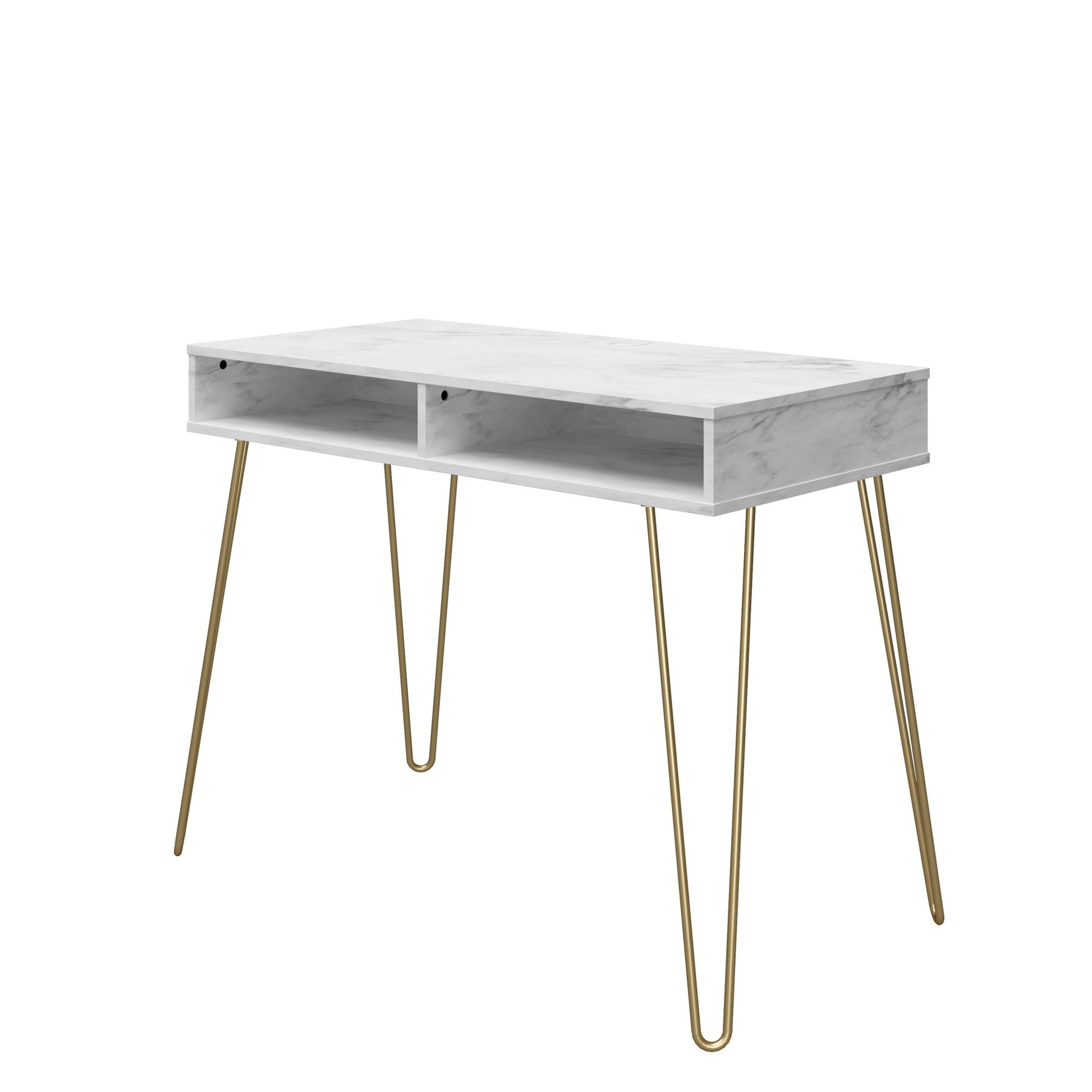 Athena Computer Desk with Storage - White marble