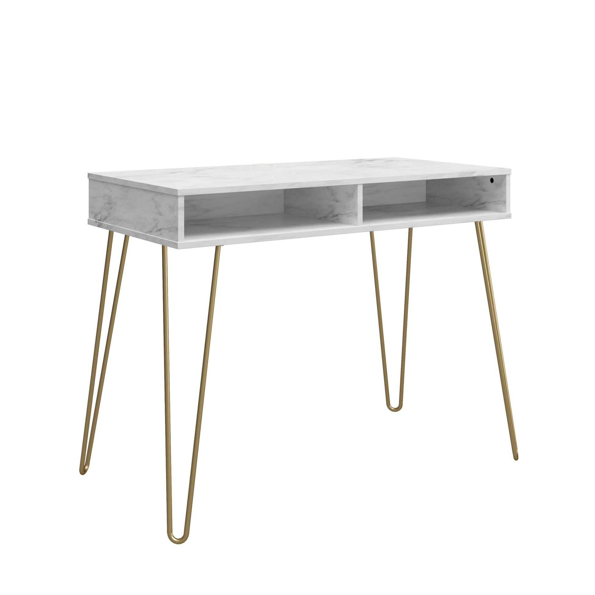 Athena Computer Desk with Storage - White marble