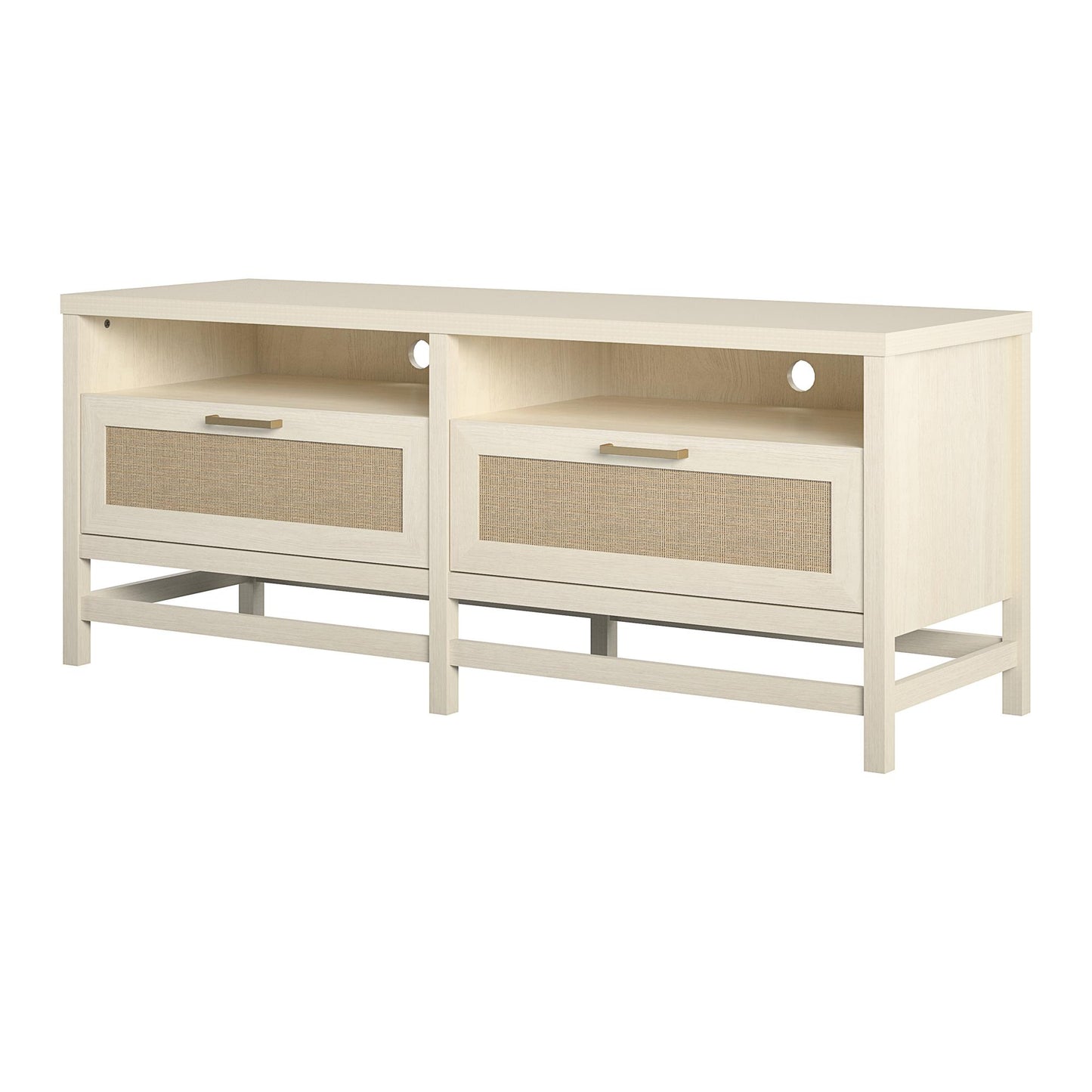 Lennon TV Stand for TVs up to 60 Inch with Faux Rattan and 2 Large Drawers - Ivory Oak