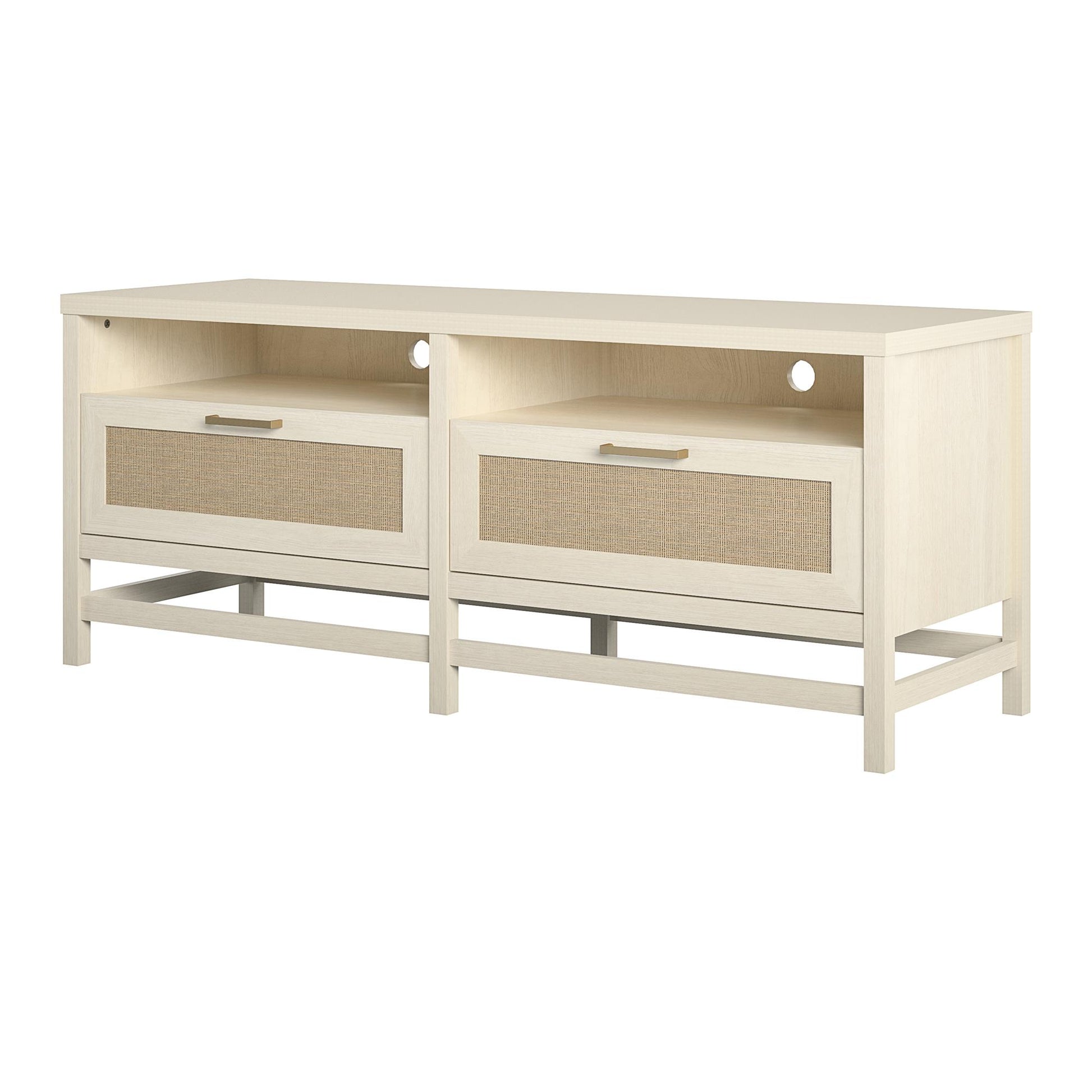 Lennon TV Stand for TVs up to 60 Inch with Faux Rattan and 2 Large Drawers - Ivory Oak