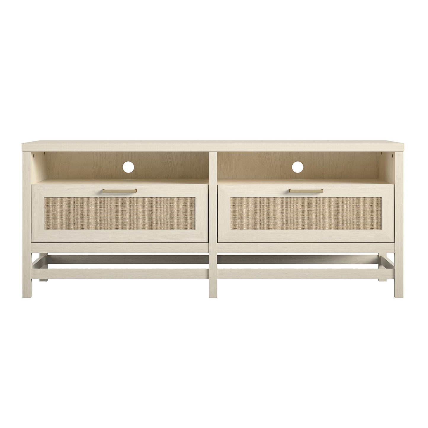 Lennon TV Stand for TVs up to 60 Inch with Faux Rattan and 2 Large Drawers - Ivory Oak