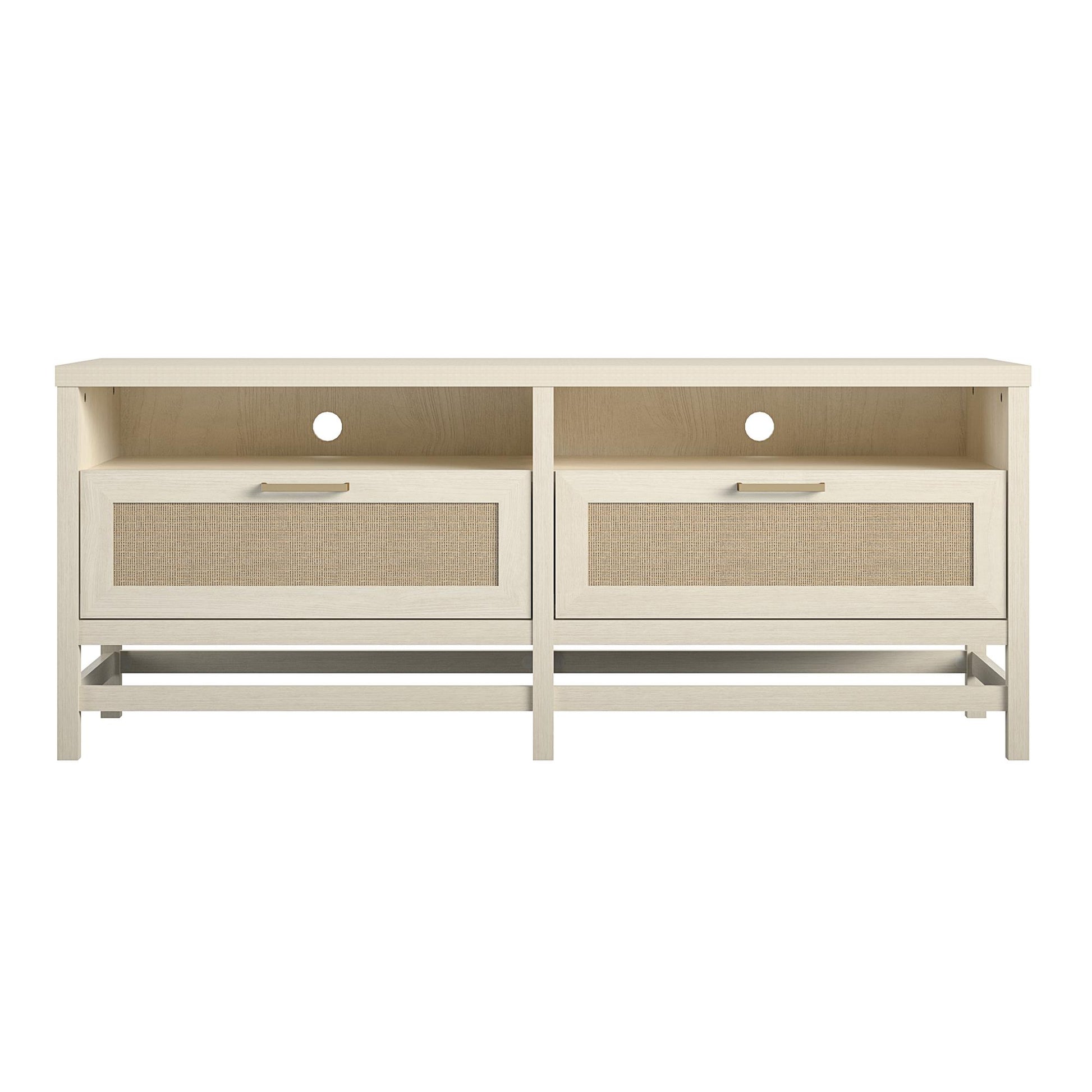 Lennon TV Stand for TVs up to 60 Inch with Faux Rattan and 2 Large Drawers - Ivory Oak