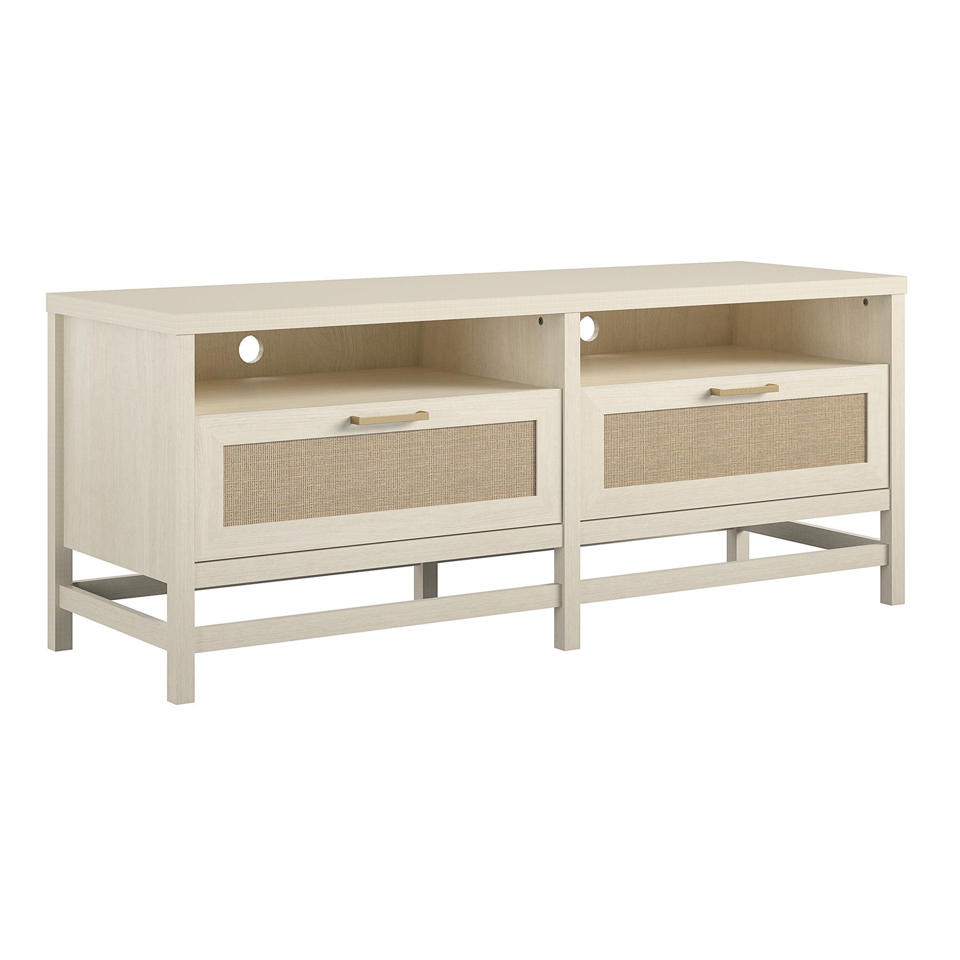 Lennon TV Stand for TVs up to 60 Inch with Faux Rattan and 2 Large Drawers - Ivory Oak
