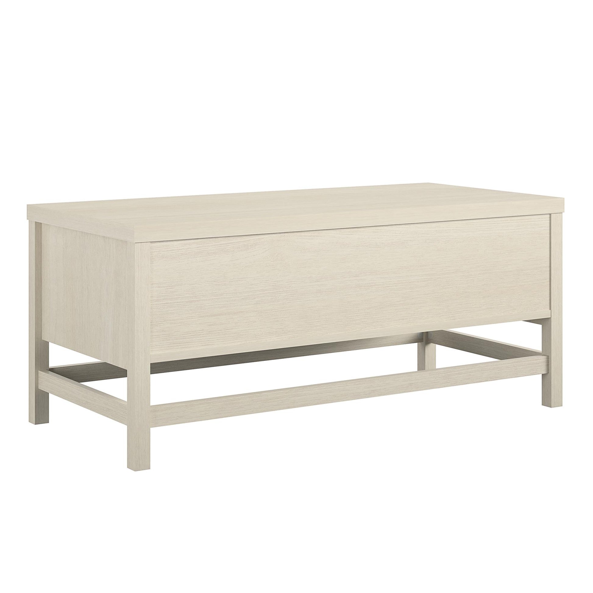 Lennon Coffee Table with Faux Rattan and Sliding Door - Ivory Oak