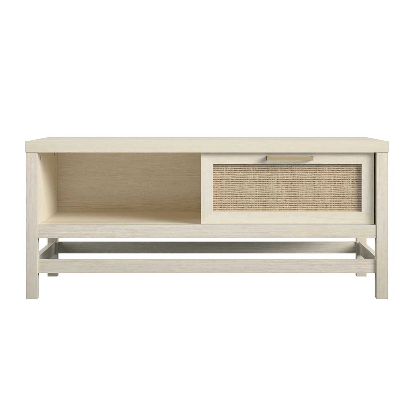 Lennon Coffee Table with Faux Rattan and Sliding Door - Ivory Oak