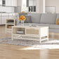 Lennon Coffee Table with Faux Rattan and Sliding Door - Ivory Oak