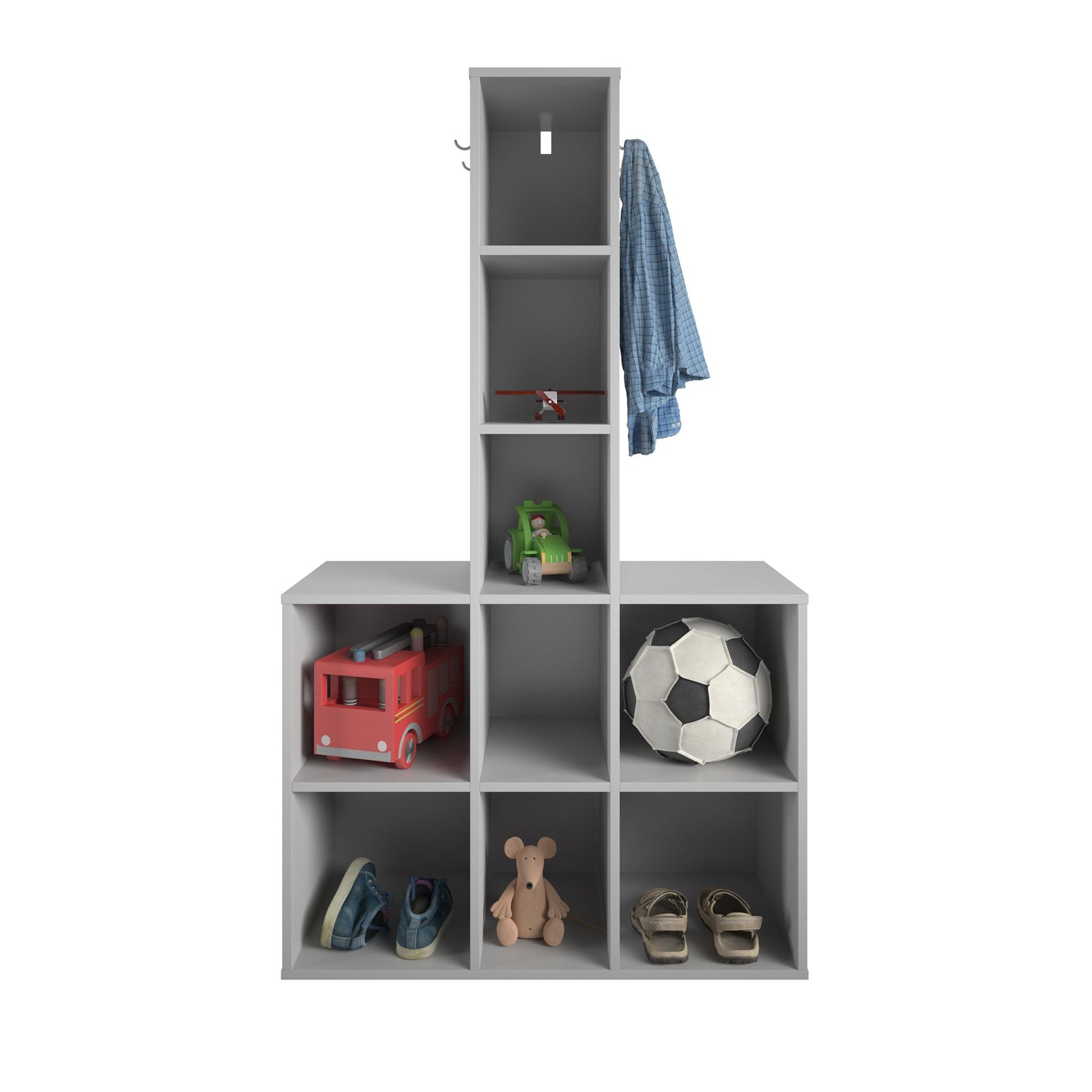 Jocelyn Kids Coat Rack with 9 Cube Storage and 4 Metal Hooks - Dove Gray