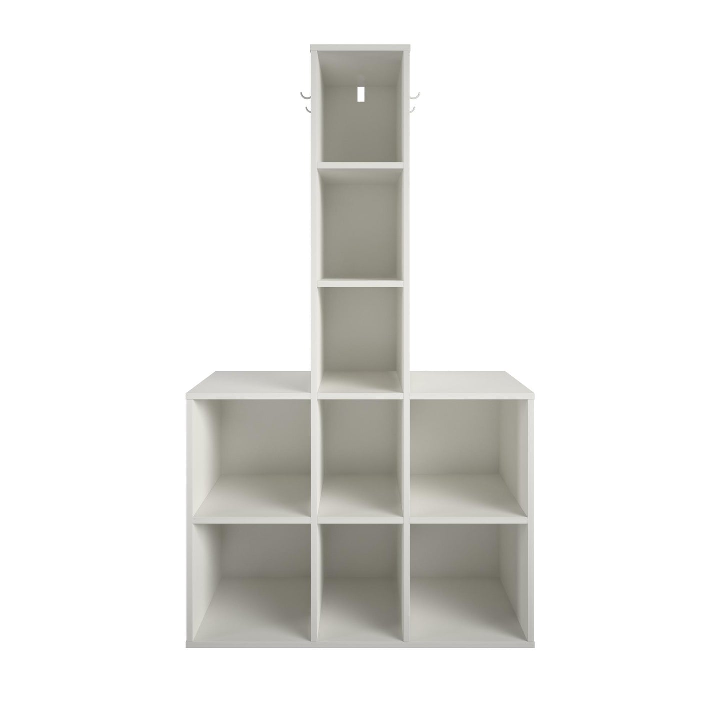 Jocelyn Kids Coat Rack with 9 Cube Storage and 4 Metal Hooks - White