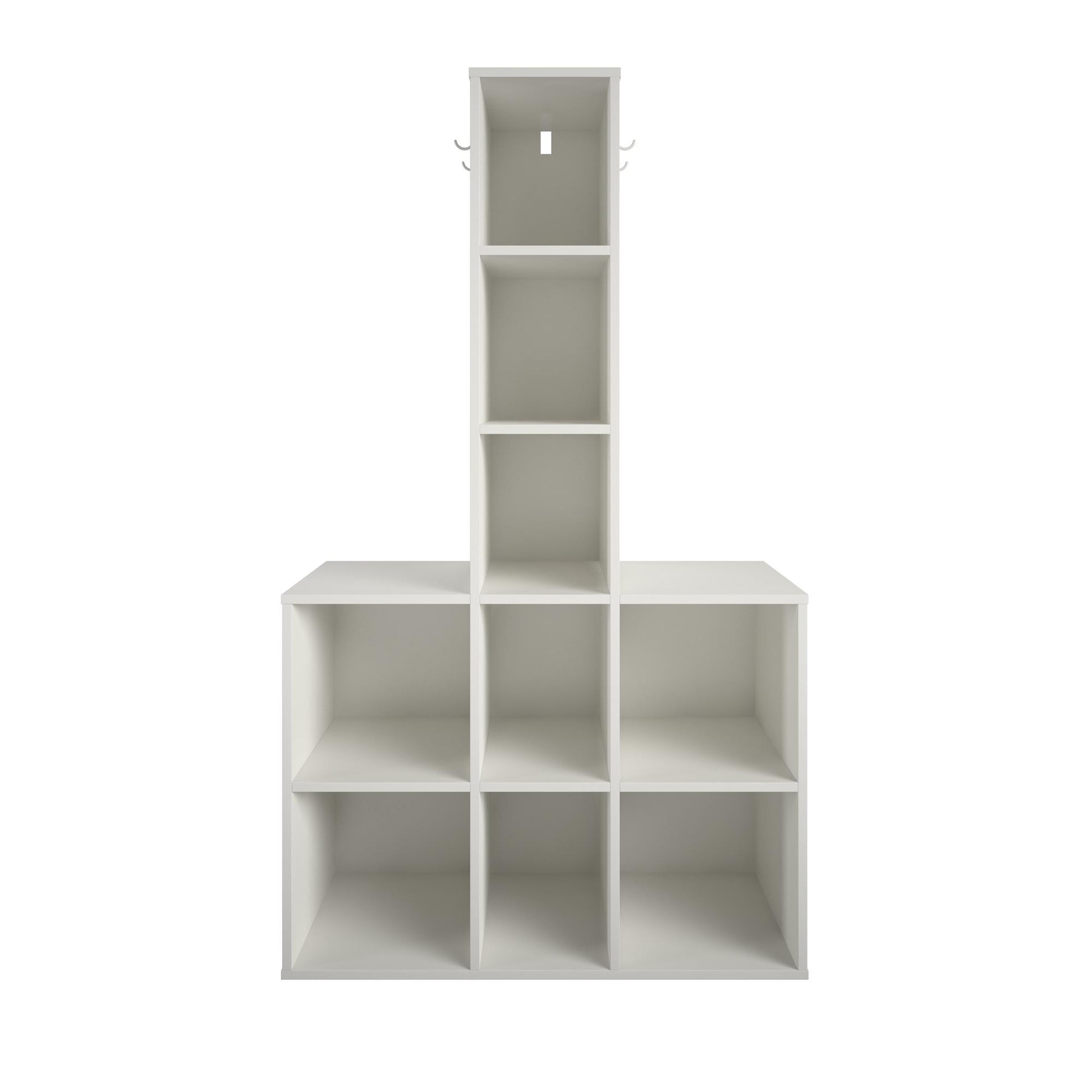 Jocelyn Kids Coat Rack with 9 Cube Storage and 4 Metal Hooks - White
