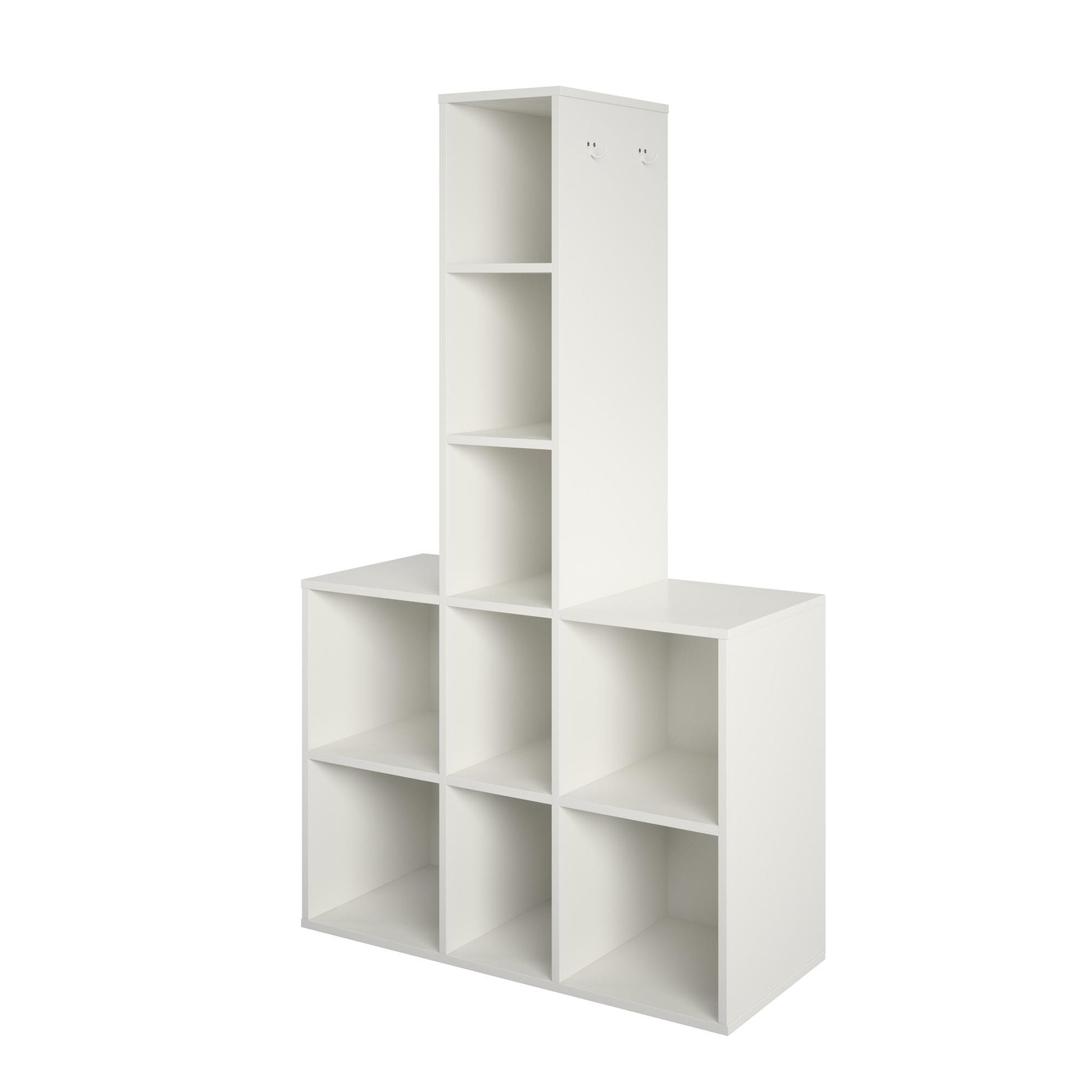 Jocelyn Kids Coat Rack with 9 Cube Storage and 4 Metal Hooks - White