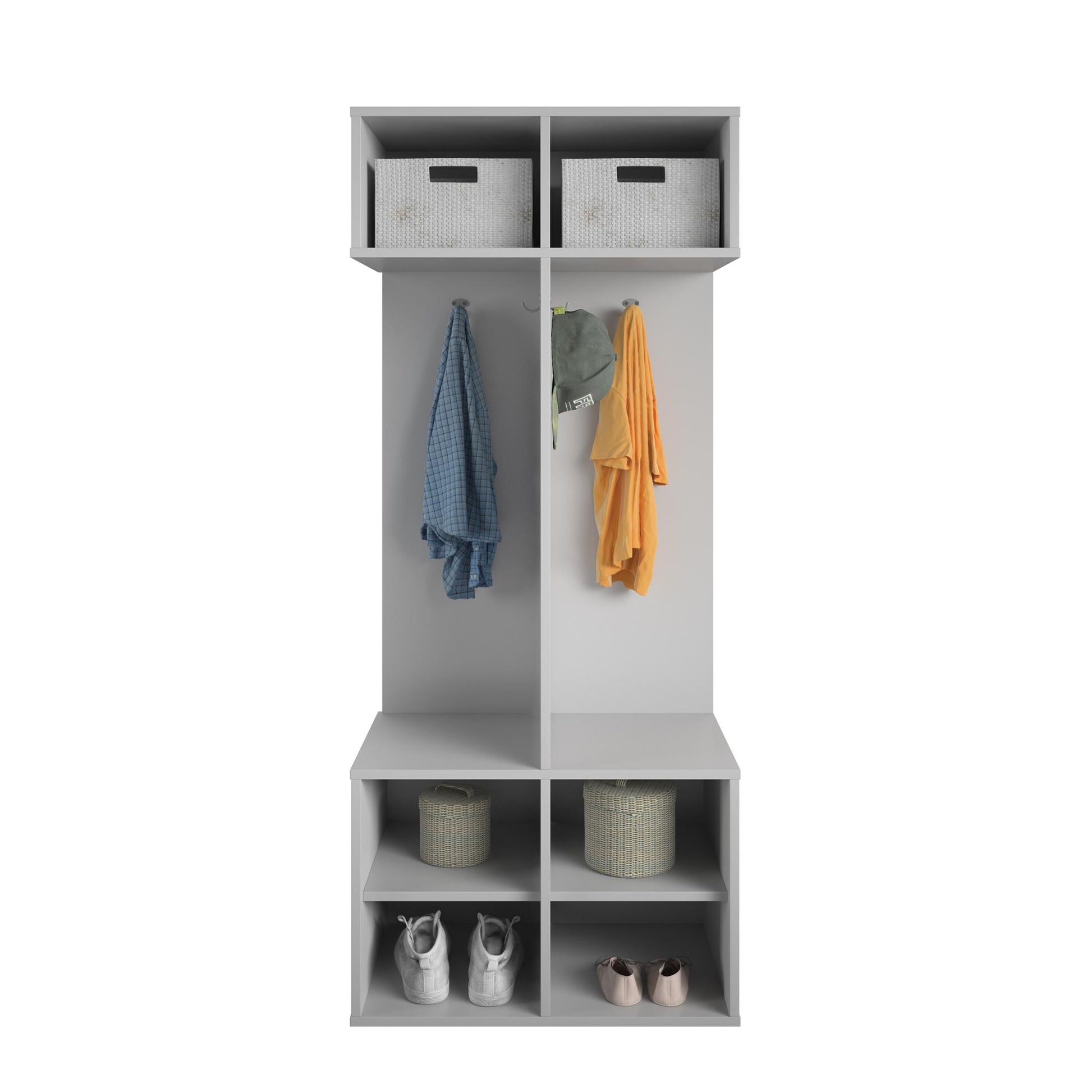 Jocelyn Kids Coat Rack with 6 Cube Storage and 4 Metal Hooks - Dove Gray