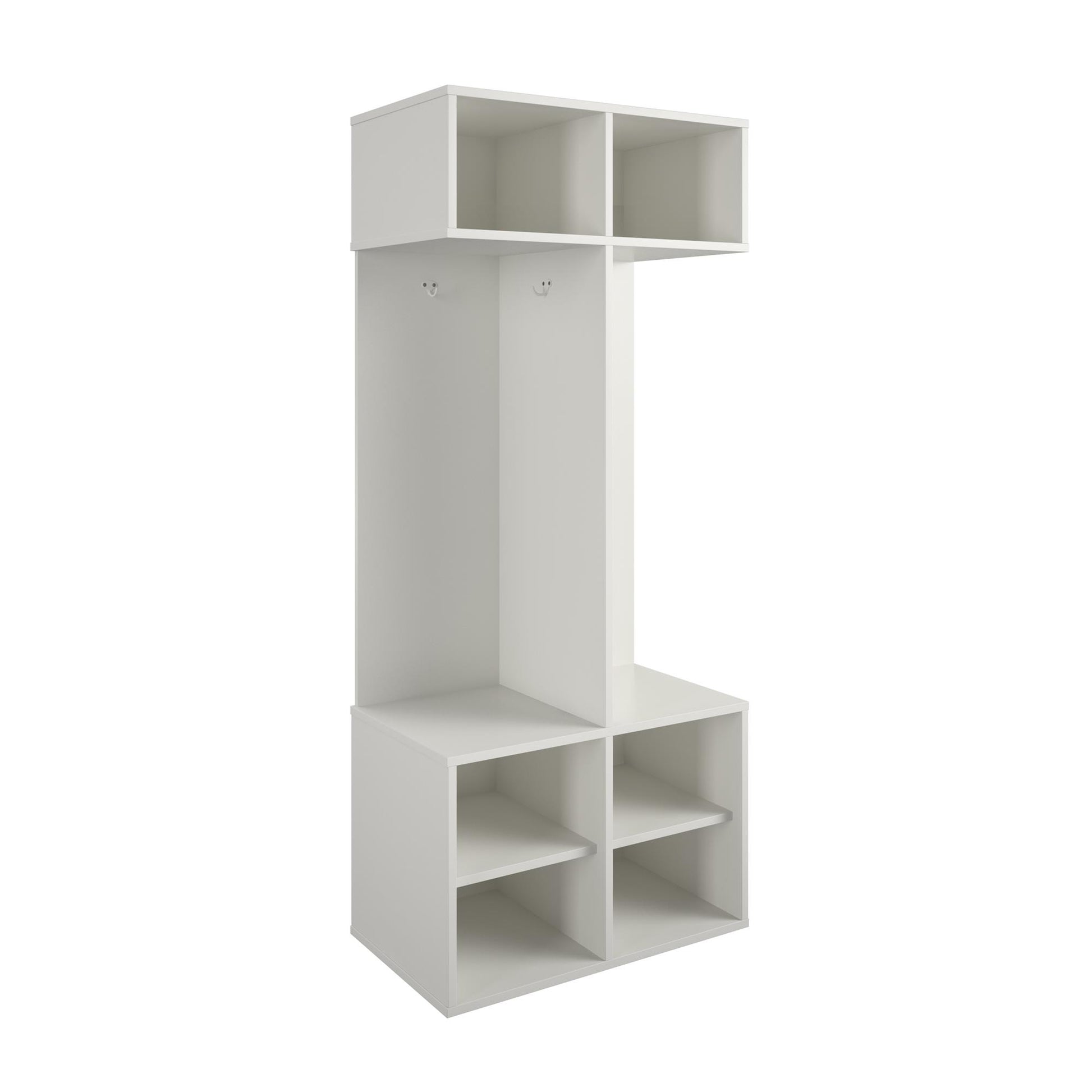 Jocelyn Kids Coat Rack with 6 Cube Storage and 4 Metal Hooks - White