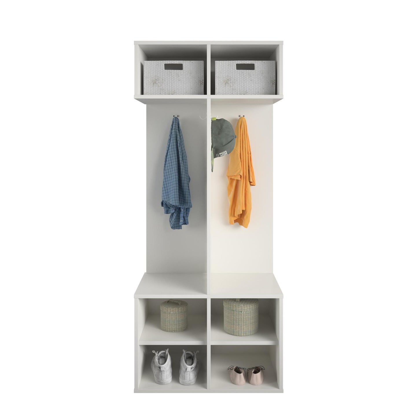 Jocelyn Kids Coat Rack with 6 Cube Storage and 4 Metal Hooks - White