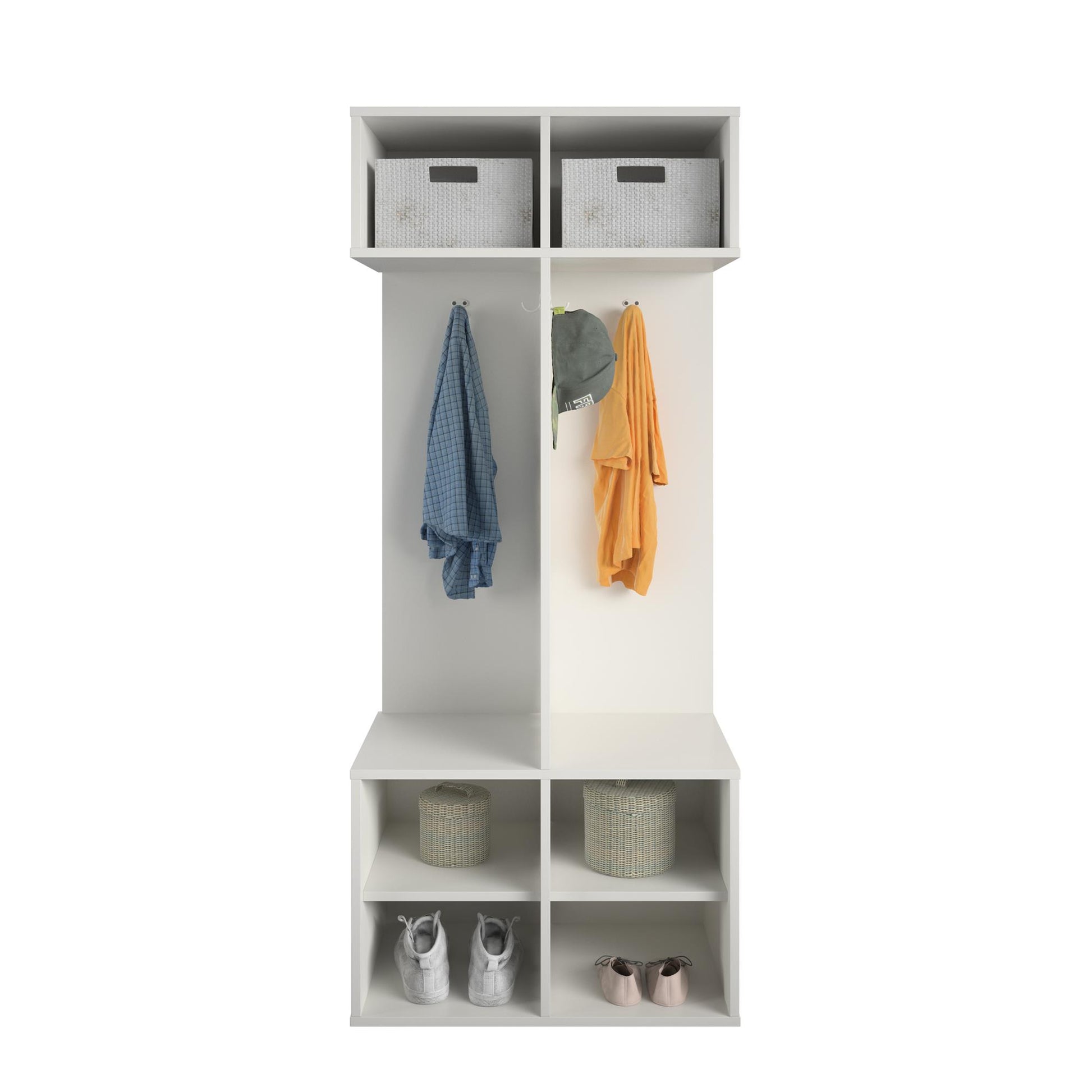 Jocelyn Kids Coat Rack with 6 Cube Storage and 4 Metal Hooks - White