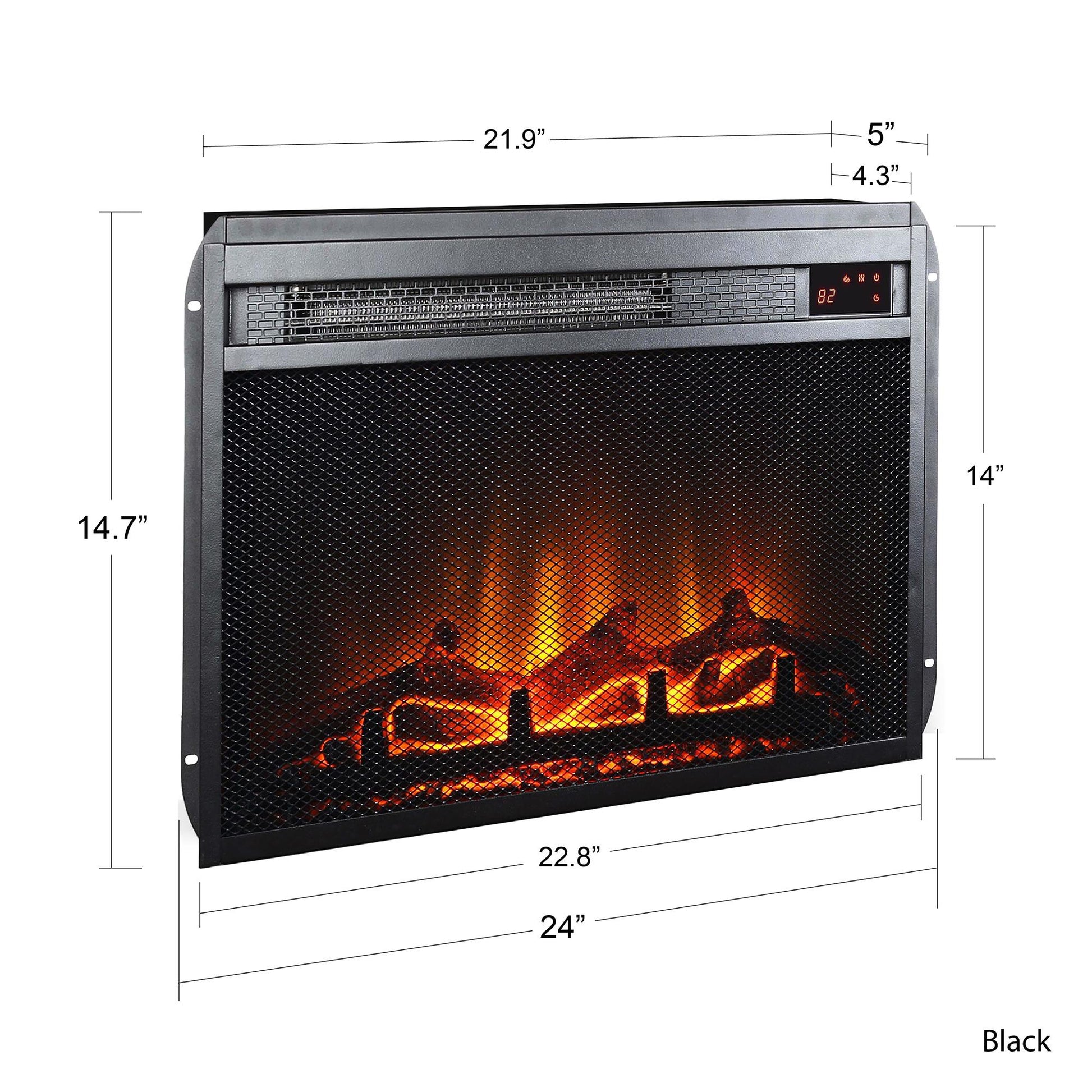 Electric Fireplace Insert with Mesh Front 23 Inch x 14 Inch - Black
