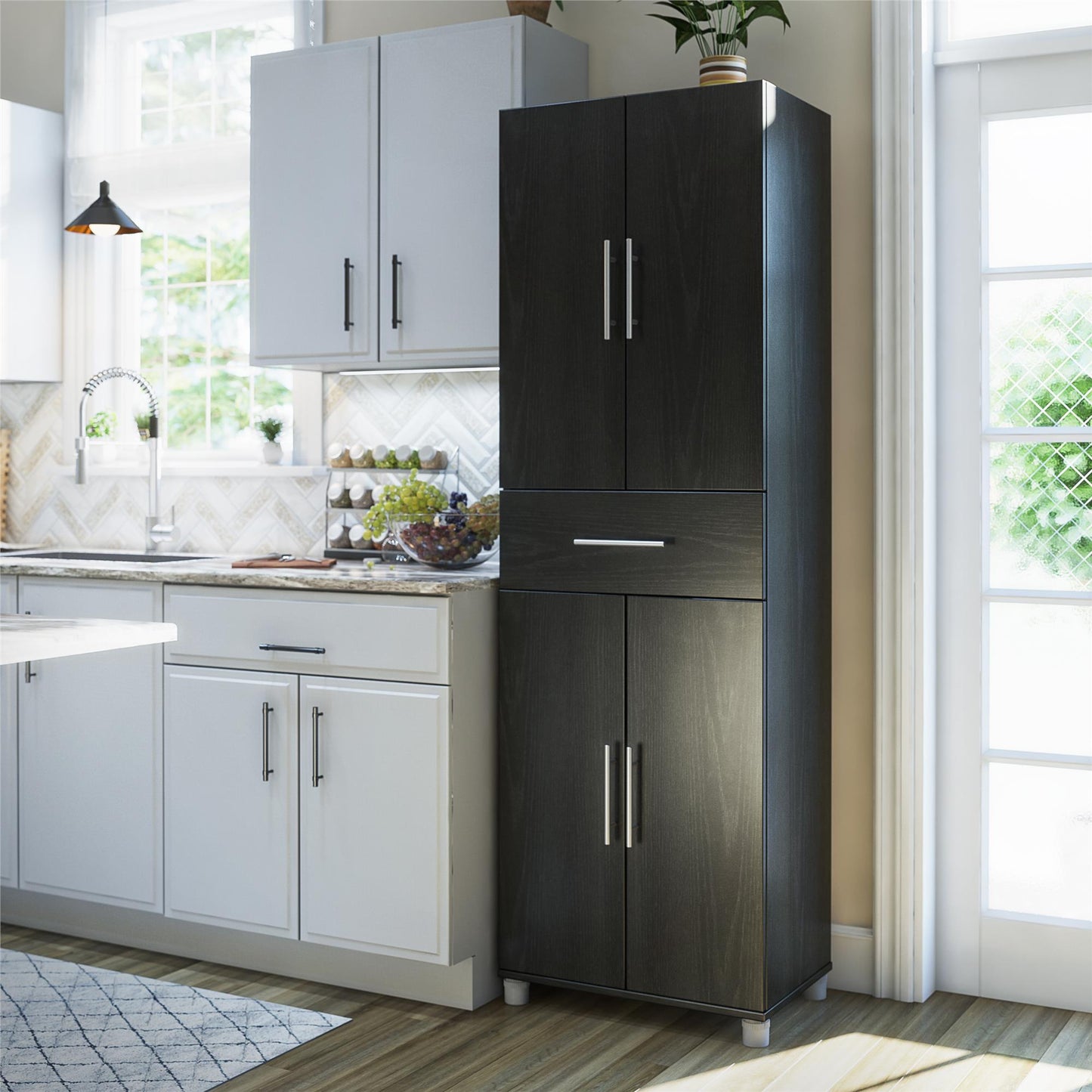 Camberly 4 Door/1 Drawer Storage Cabinet, Black Oak - Black Oak