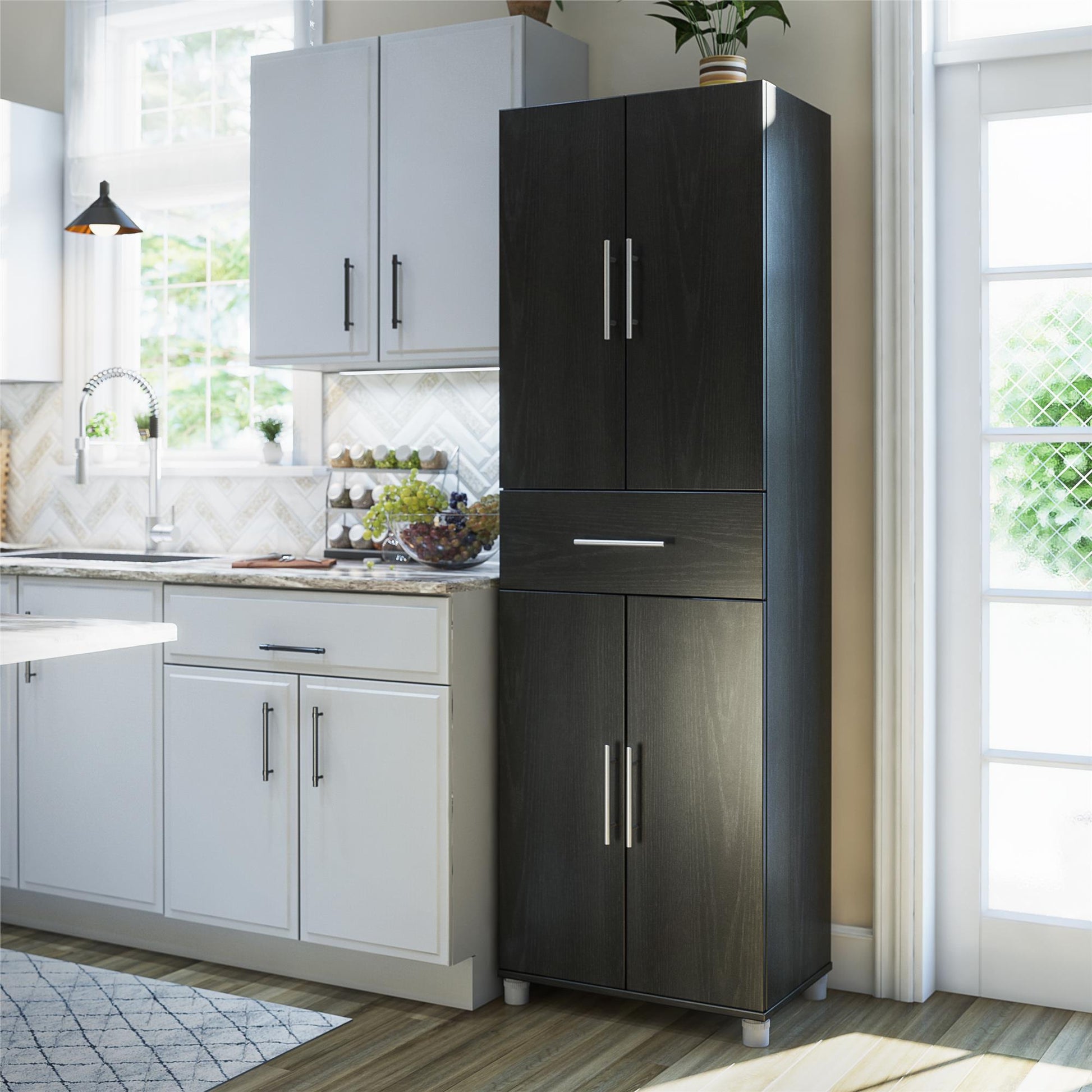 Camberly 4 Door/1 Drawer Storage Cabinet, Black Oak - Black Oak