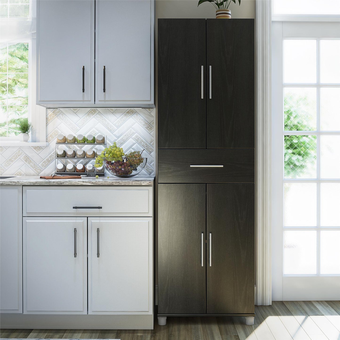 Camberly 4 Door/1 Drawer Storage Cabinet, Black Oak - Black Oak
