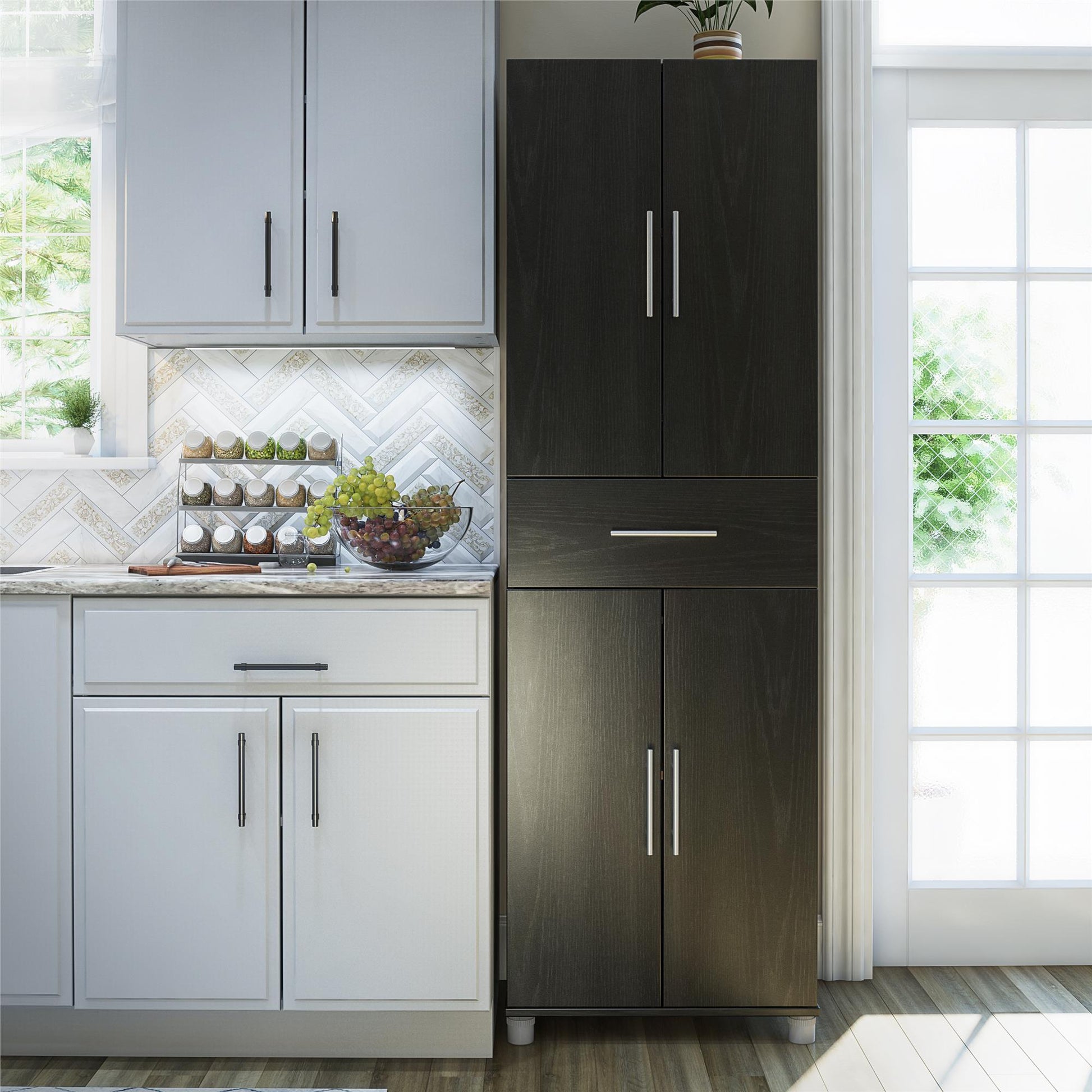Camberly 4 Door/1 Drawer Storage Cabinet, Black Oak - Black Oak