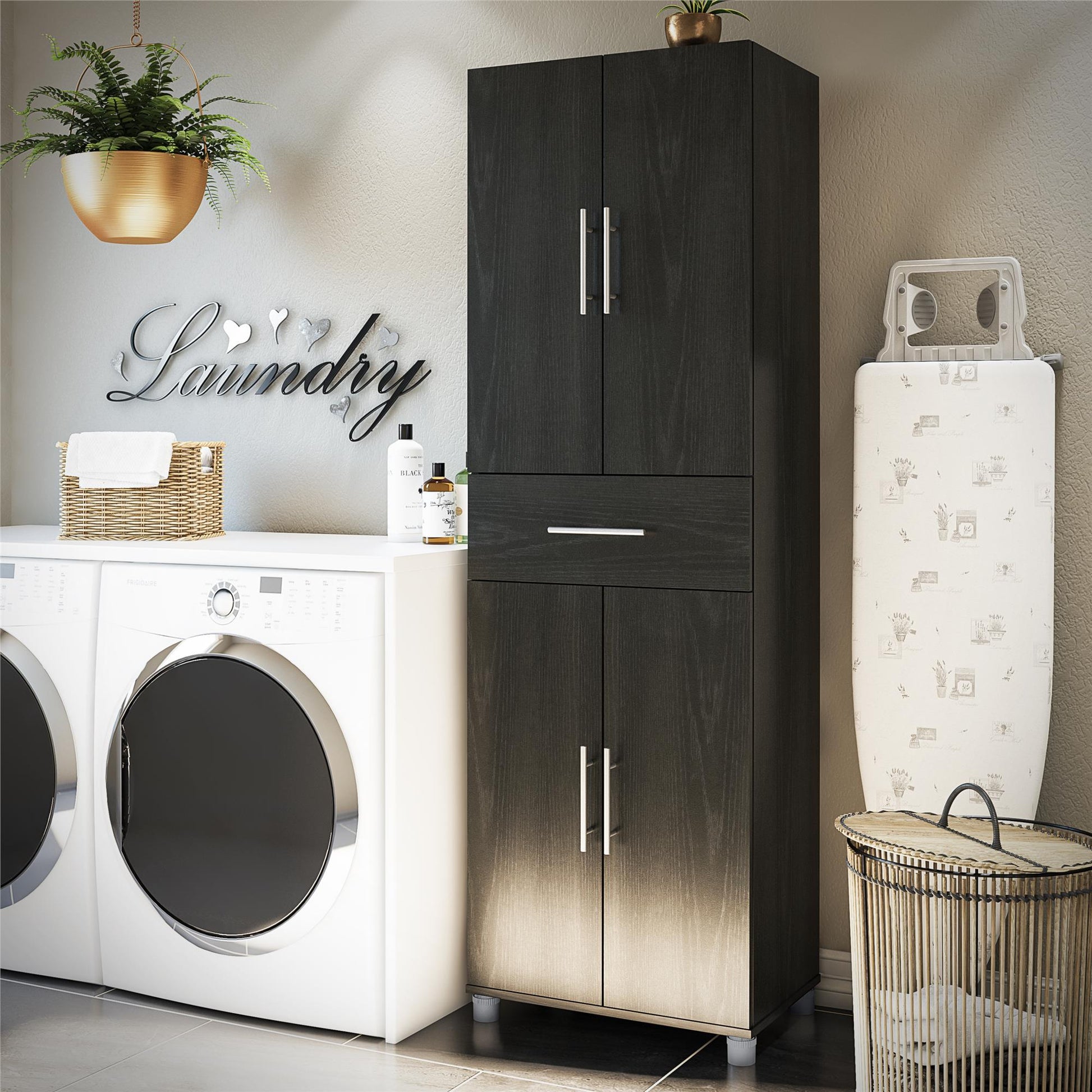 Camberly 4 Door/1 Drawer Storage Cabinet, Black Oak - Black Oak