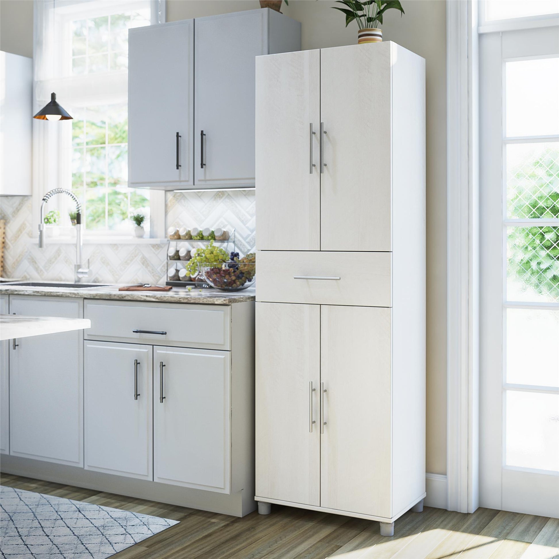 Camberly 4 Door/1 Drawer Storage Cabinet, Ivory Oak - Ivory Oak