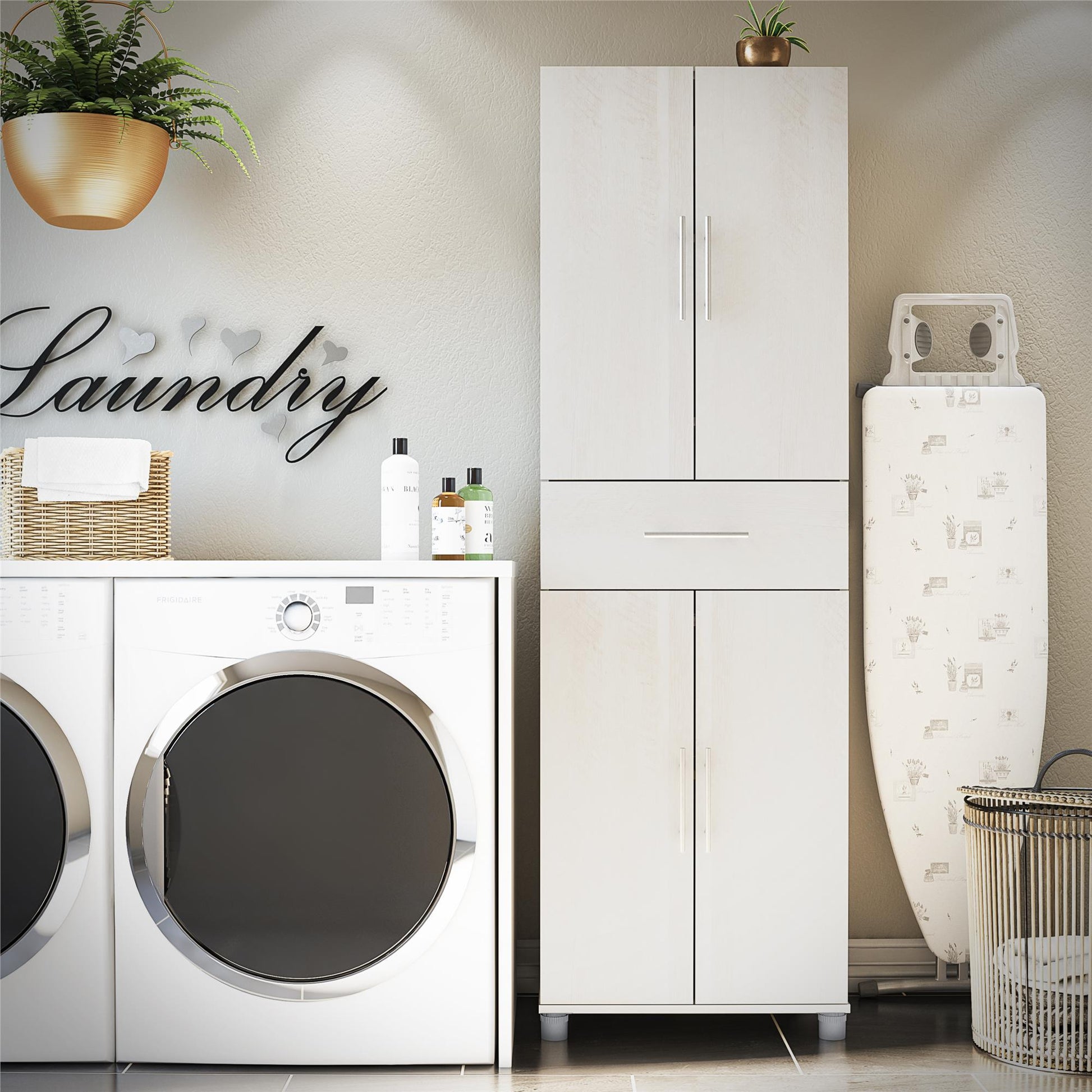 Camberly 4 Door/1 Drawer Storage Cabinet, Ivory Oak - Ivory Oak