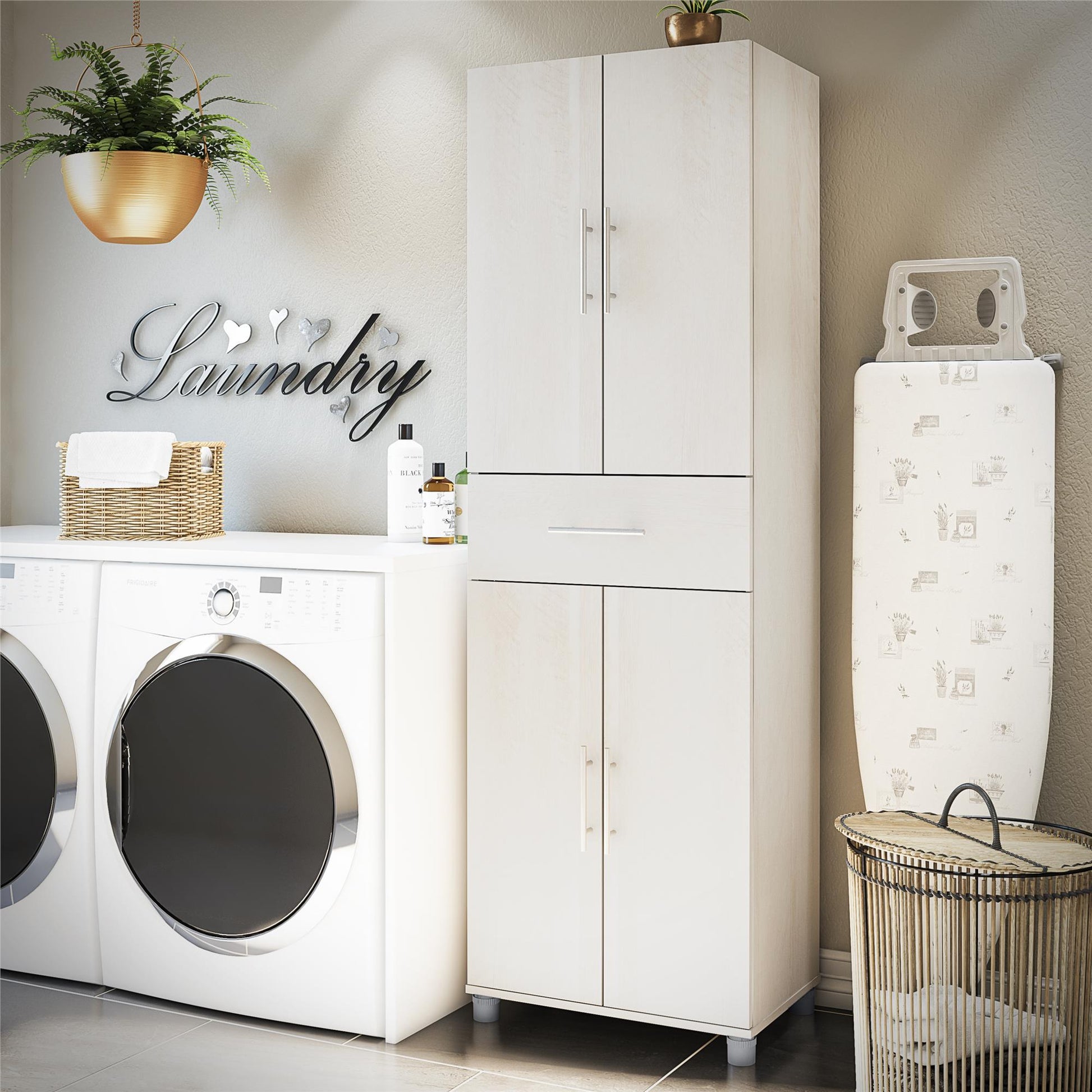 Camberly 4 Door/1 Drawer Storage Cabinet, Ivory Oak - Ivory Oak