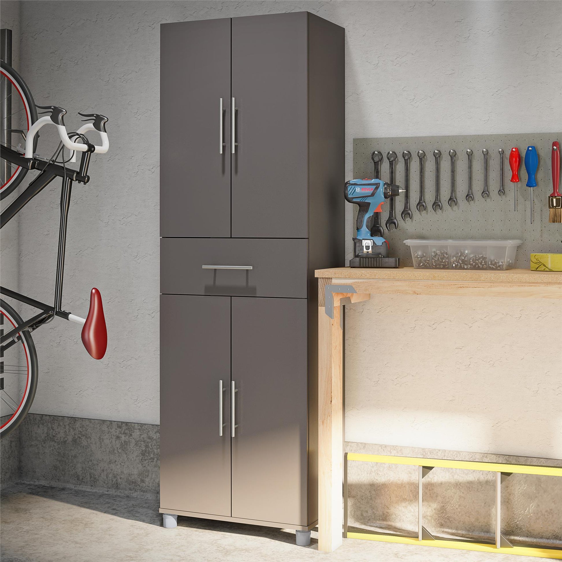 Camberly 4 Door/1 Drawer Storage Cabinet - Graphite Grey