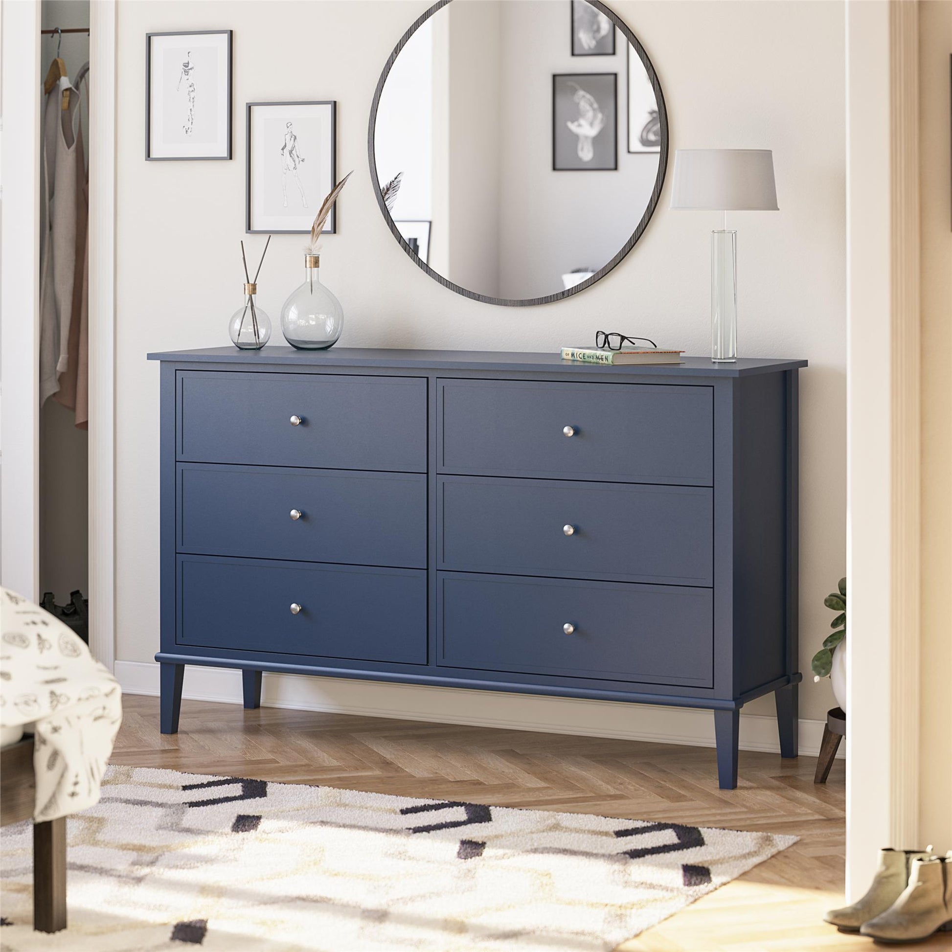 Franklin 6 Drawer Dresser with Durable Metal Slides - Navy
