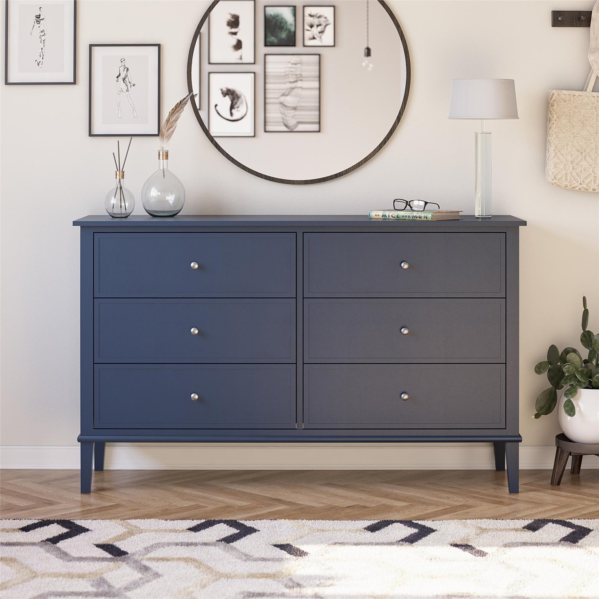 Franklin 6 Drawer Dresser with Durable Metal Slides - Pink