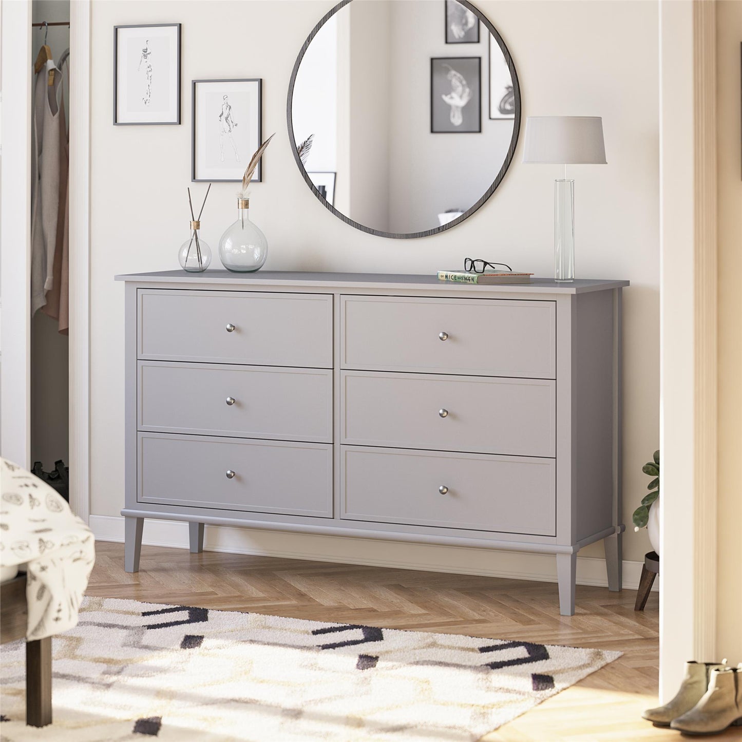 Franklin 6 Drawer Dresser with Durable Metal Slides - Gray