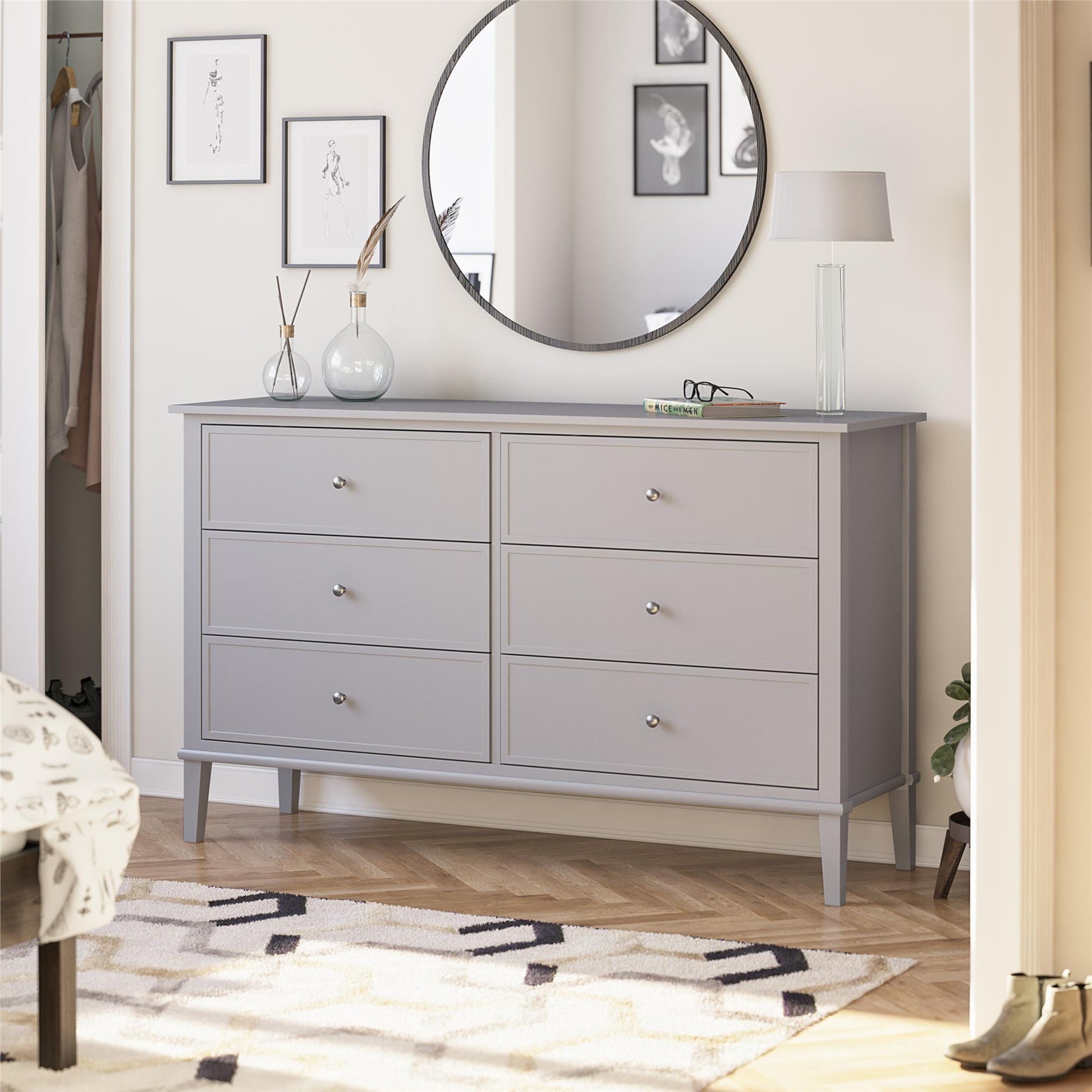 Franklin 6 Drawer Dresser with Durable Metal Slides - Gray