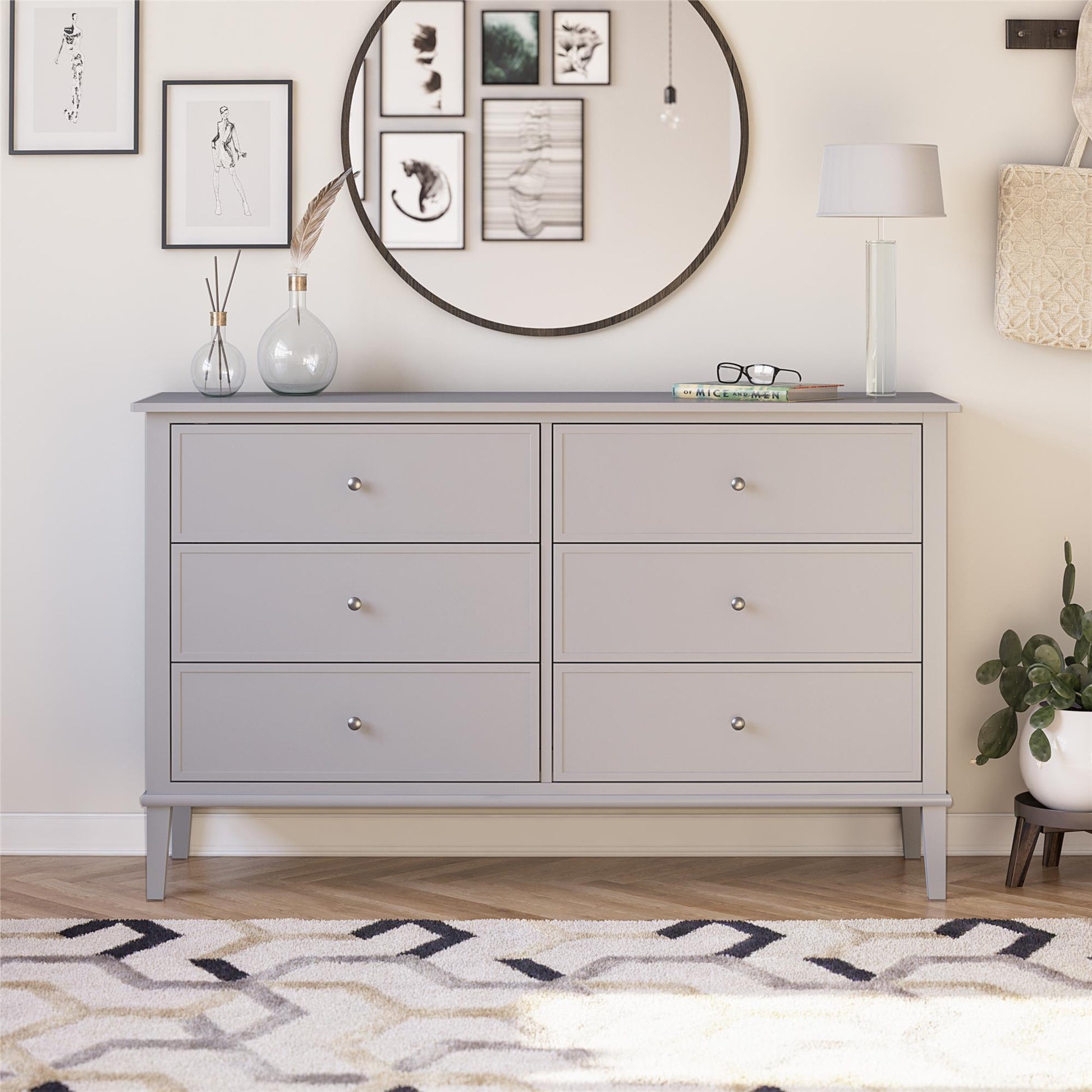Franklin 6 Drawer Dresser with Durable Metal Slides - Gray