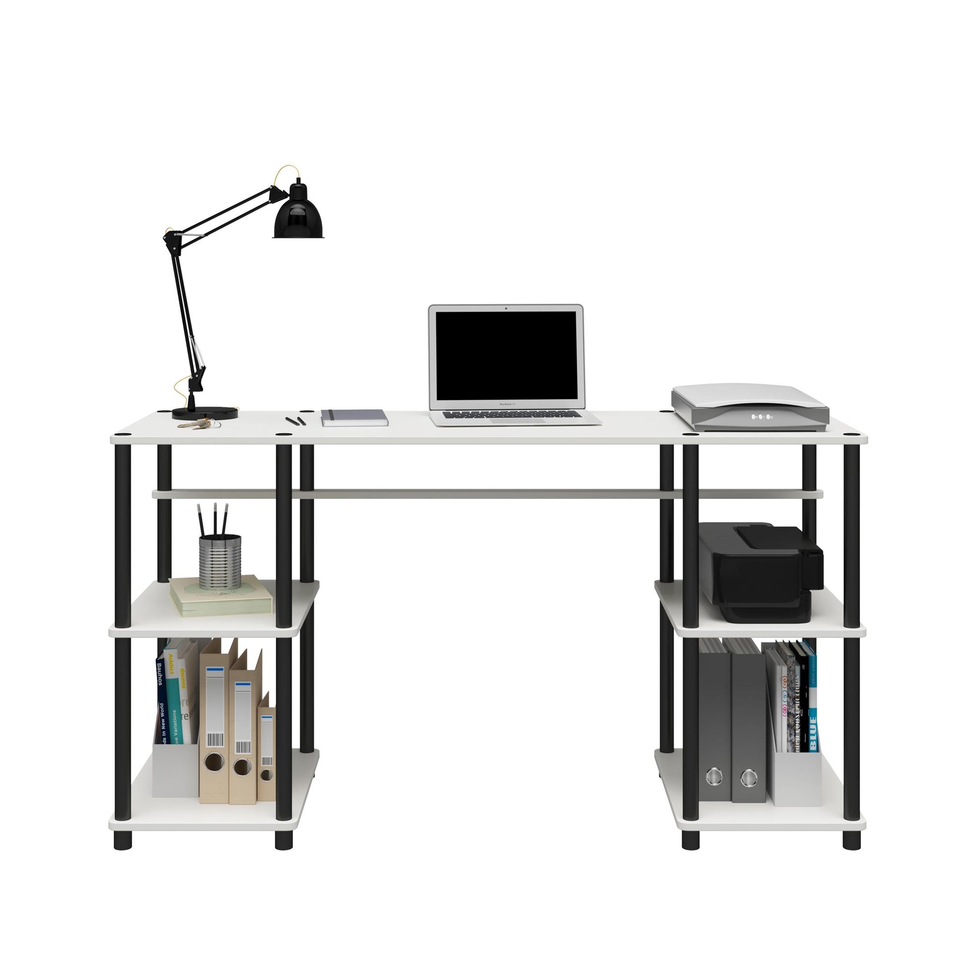 Condor Toolless Double Pedestal Computer Desk with Shelves - White