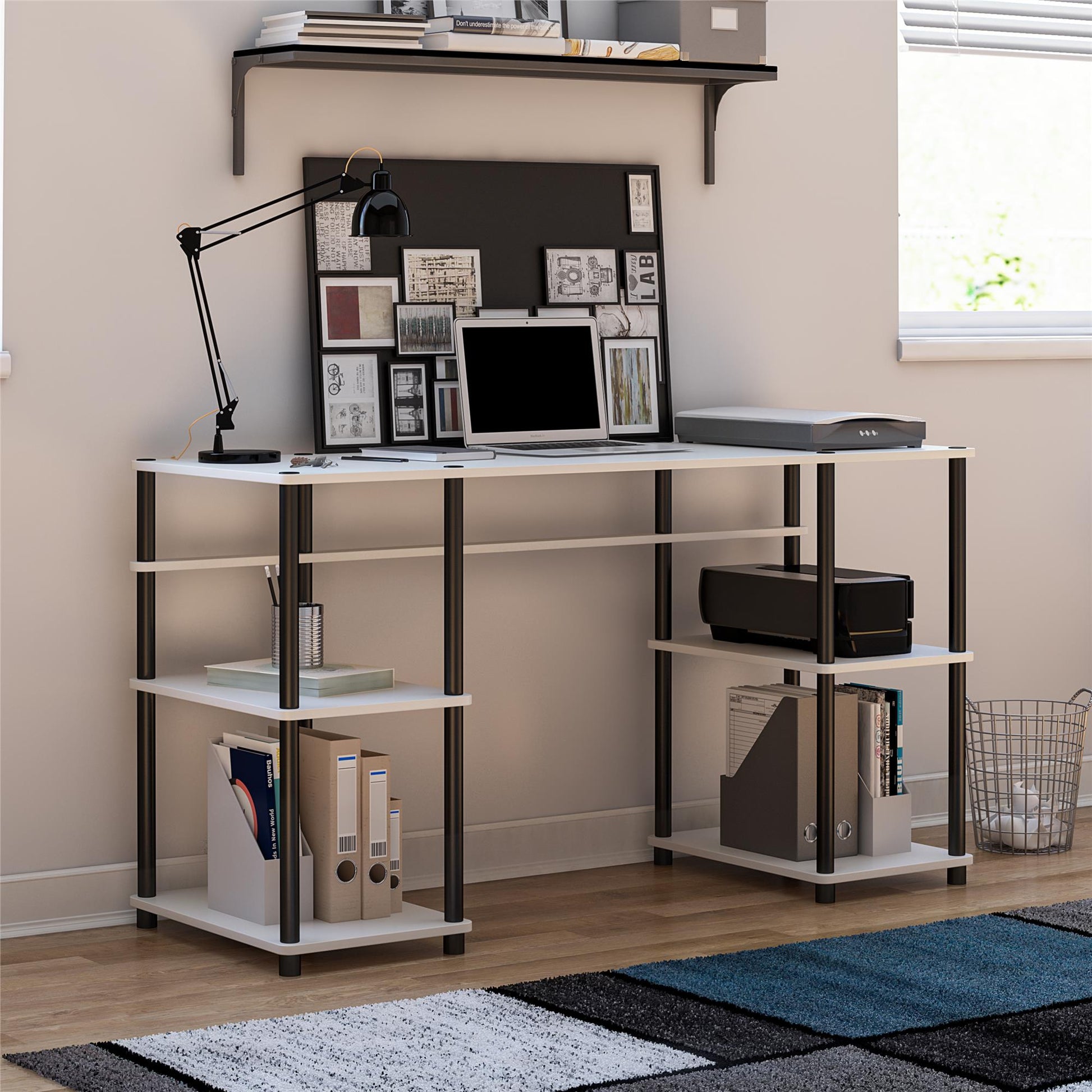 Condor Toolless Double Pedestal Computer Desk with Shelves - White