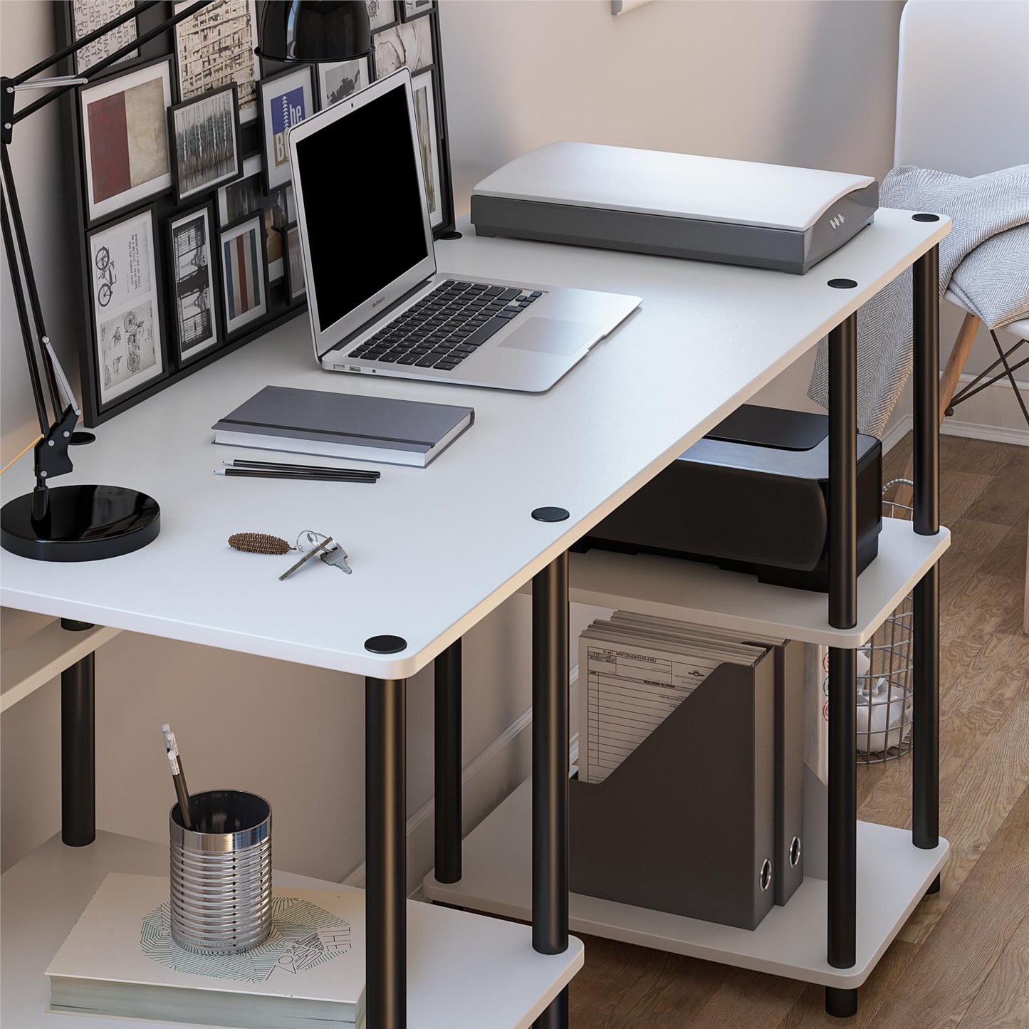 Condor Toolless Double Pedestal Computer Desk with Shelves - White