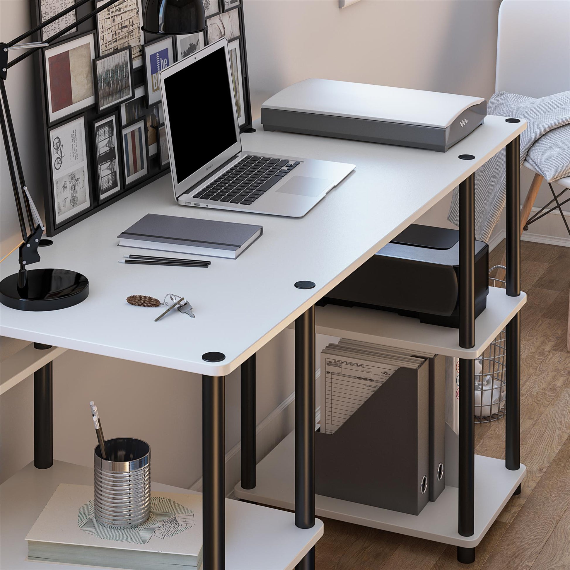 Condor Toolless Double Pedestal Computer Desk with Shelves - White