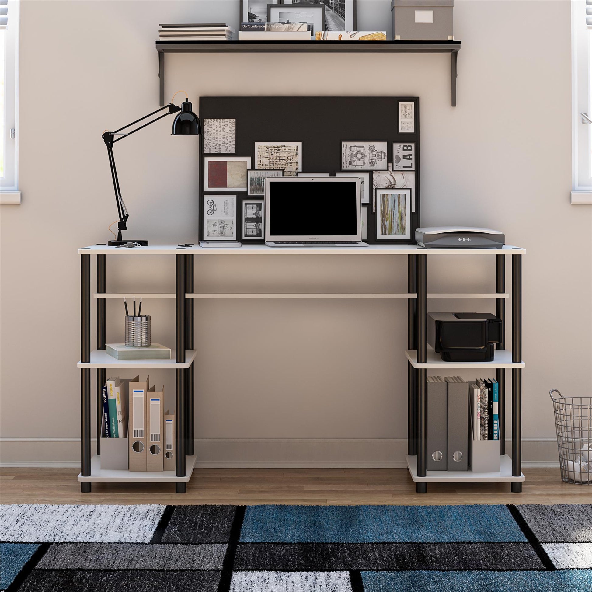 Condor Toolless Double Pedestal Computer Desk with Shelves - White