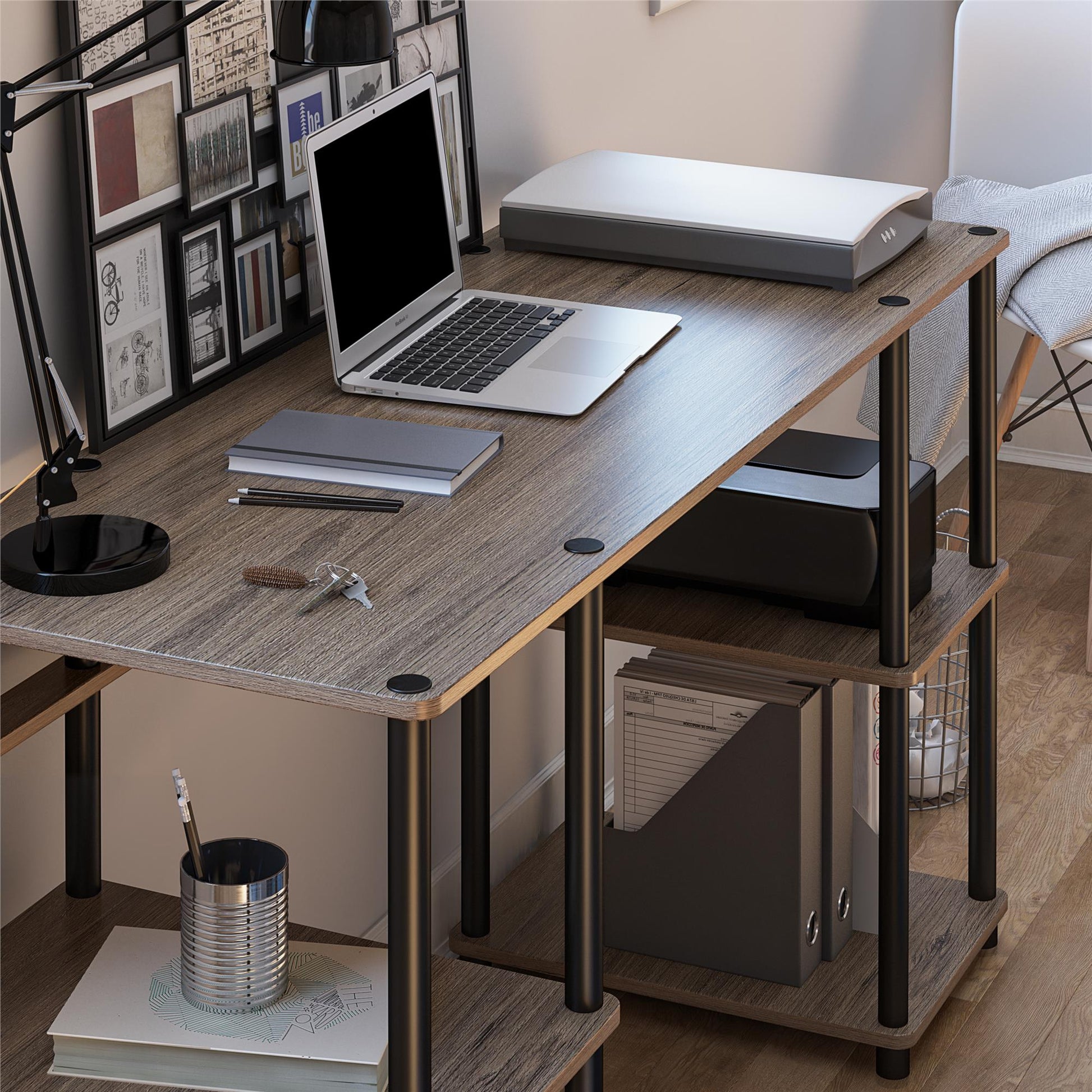 Condor Toolless Double Pedestal Computer Desk with Shelves - Rustic Oak