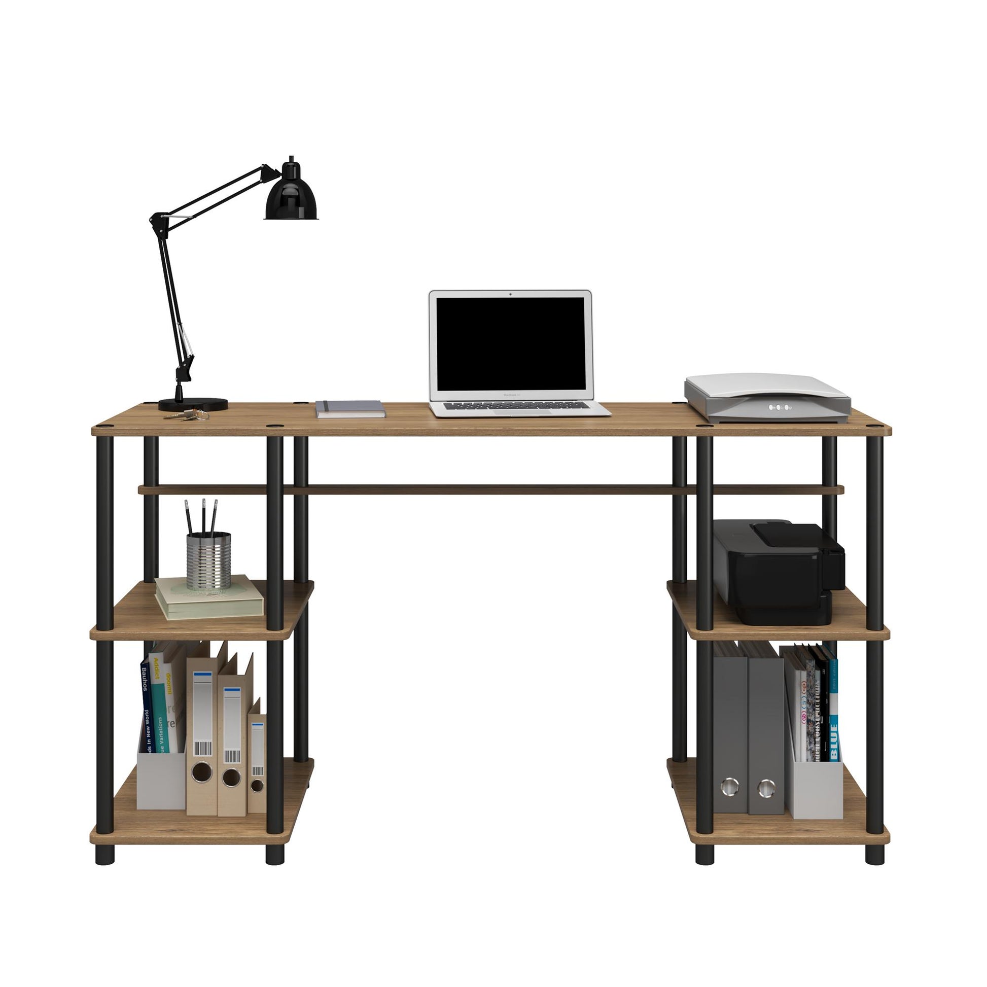Condor Toolless Double Pedestal Computer Desk with Shelves - Rustic Oak