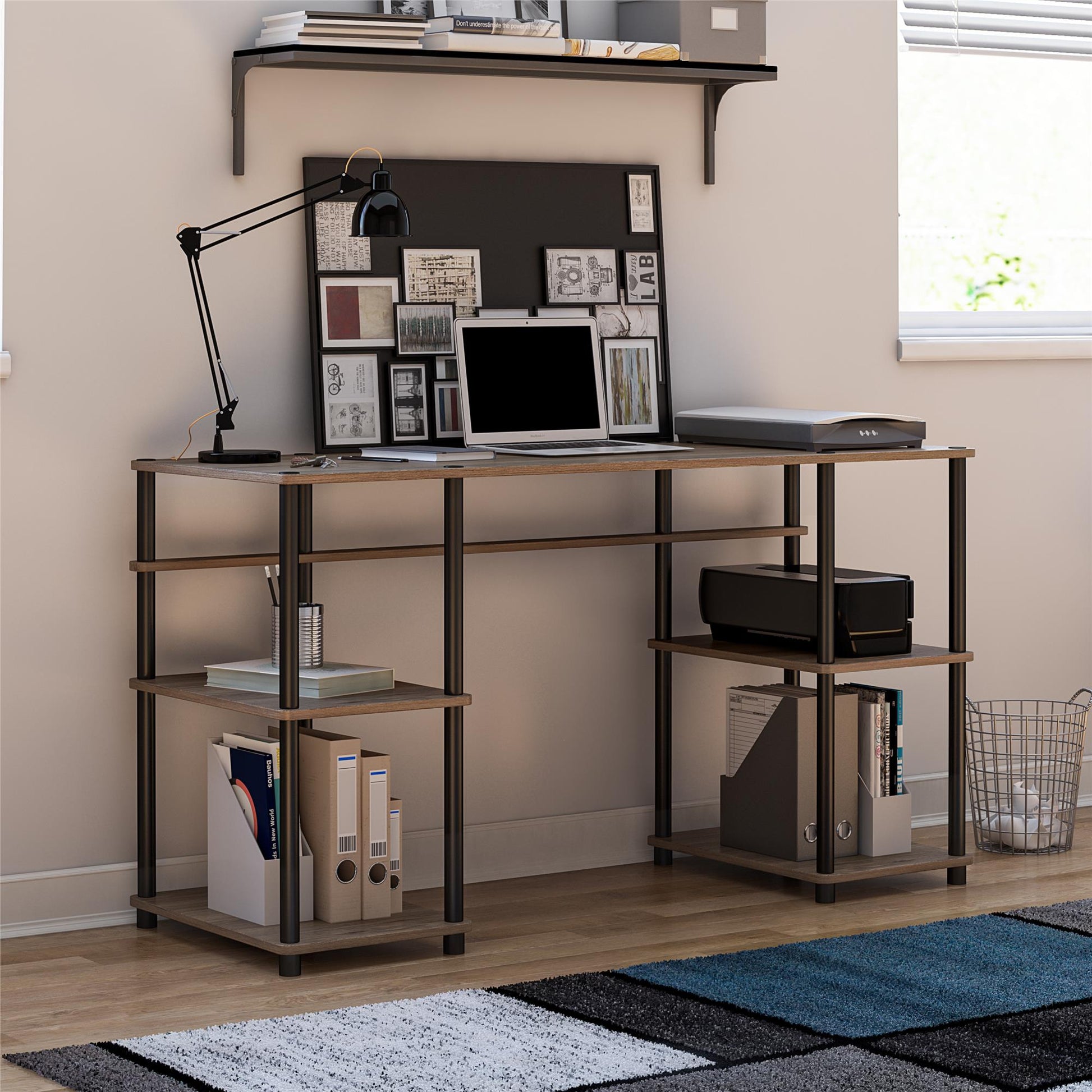 Condor Toolless Double Pedestal Computer Desk with Shelves - Rustic Oak