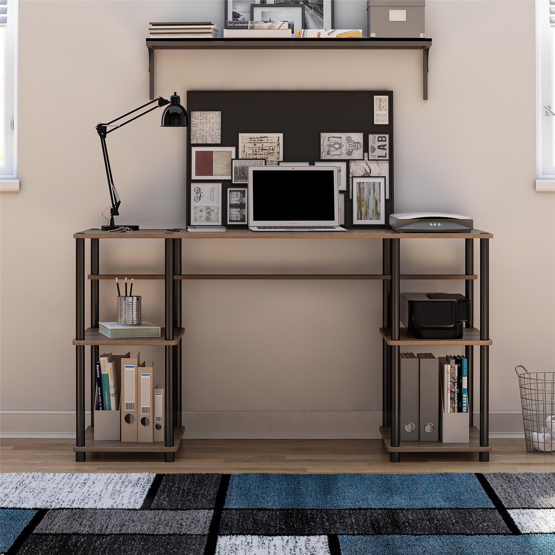 Condor Toolless Double Pedestal Computer Desk with Shelves - Rustic Oak