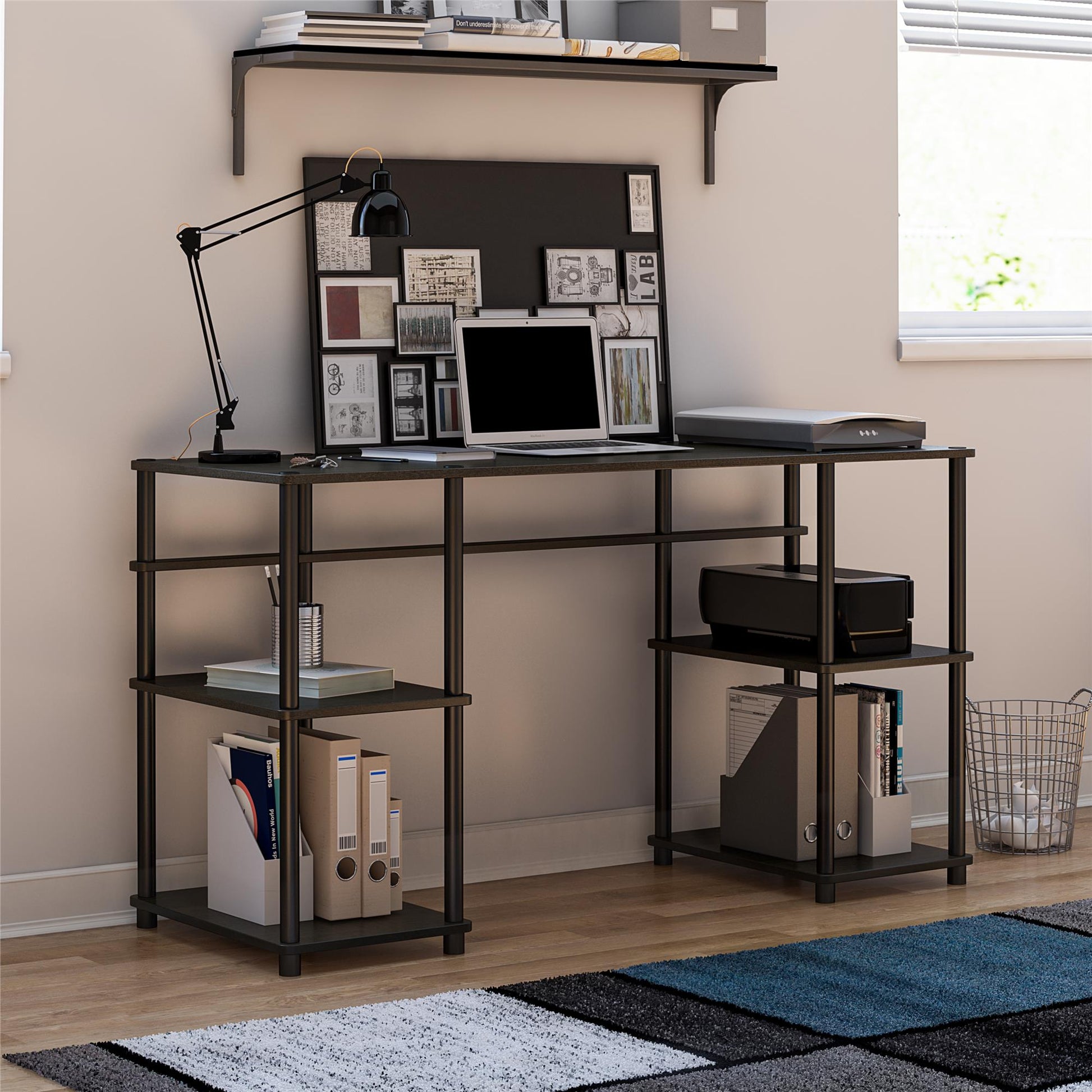 Condor Toolless Double Pedestal Computer Desk with Shelves - Espresso