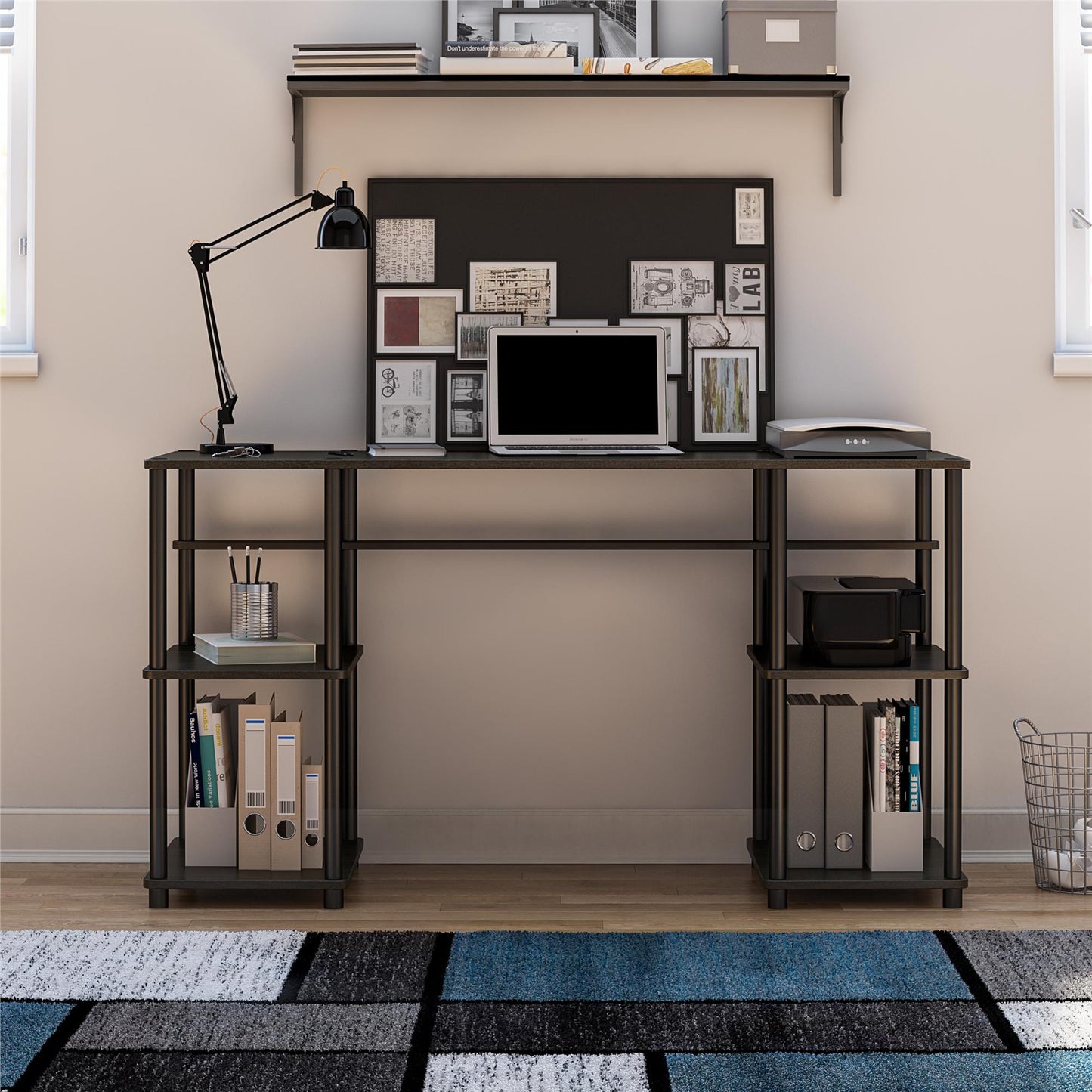 Condor Toolless Double Pedestal Computer Desk with Shelves - Espresso